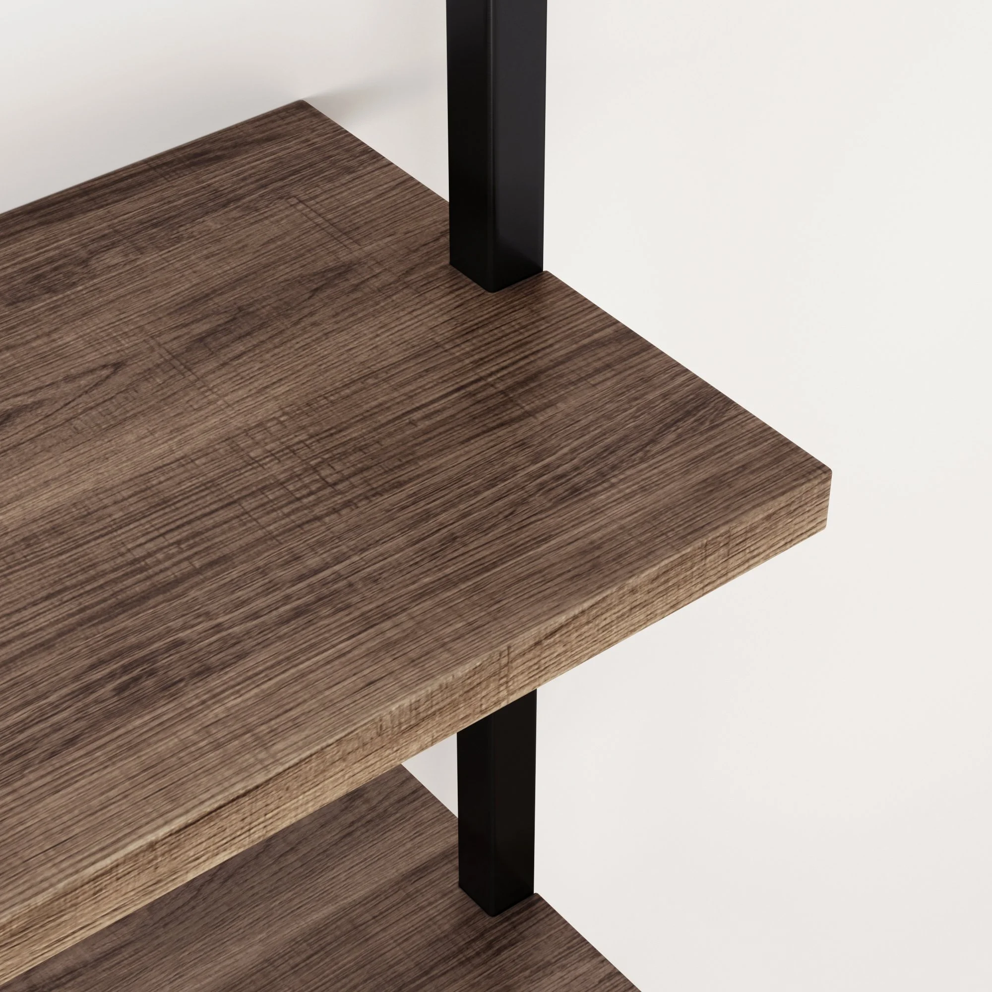 Nathan James Theo 3-Shelf Bookcase Floating Wall Mount Rustic Oak Wood with Black Industrial Pipe Metal Frame