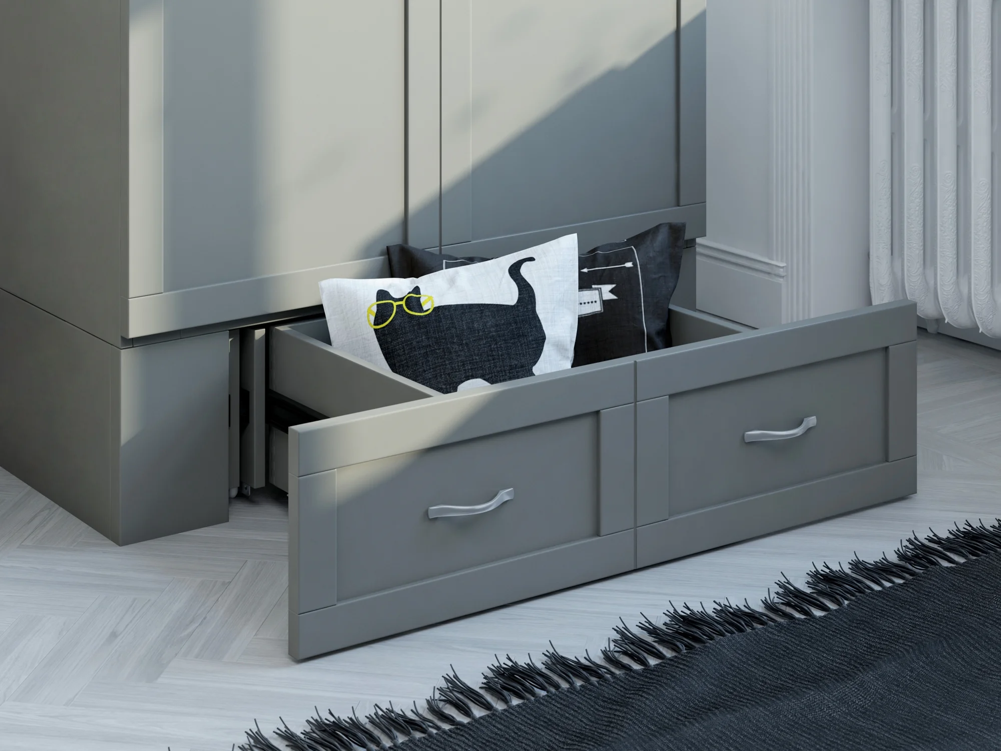 AFI Hamilton Twin XL Solid Wood Murphy Bed Chest with Mattress, Drawer and Charger, Grey