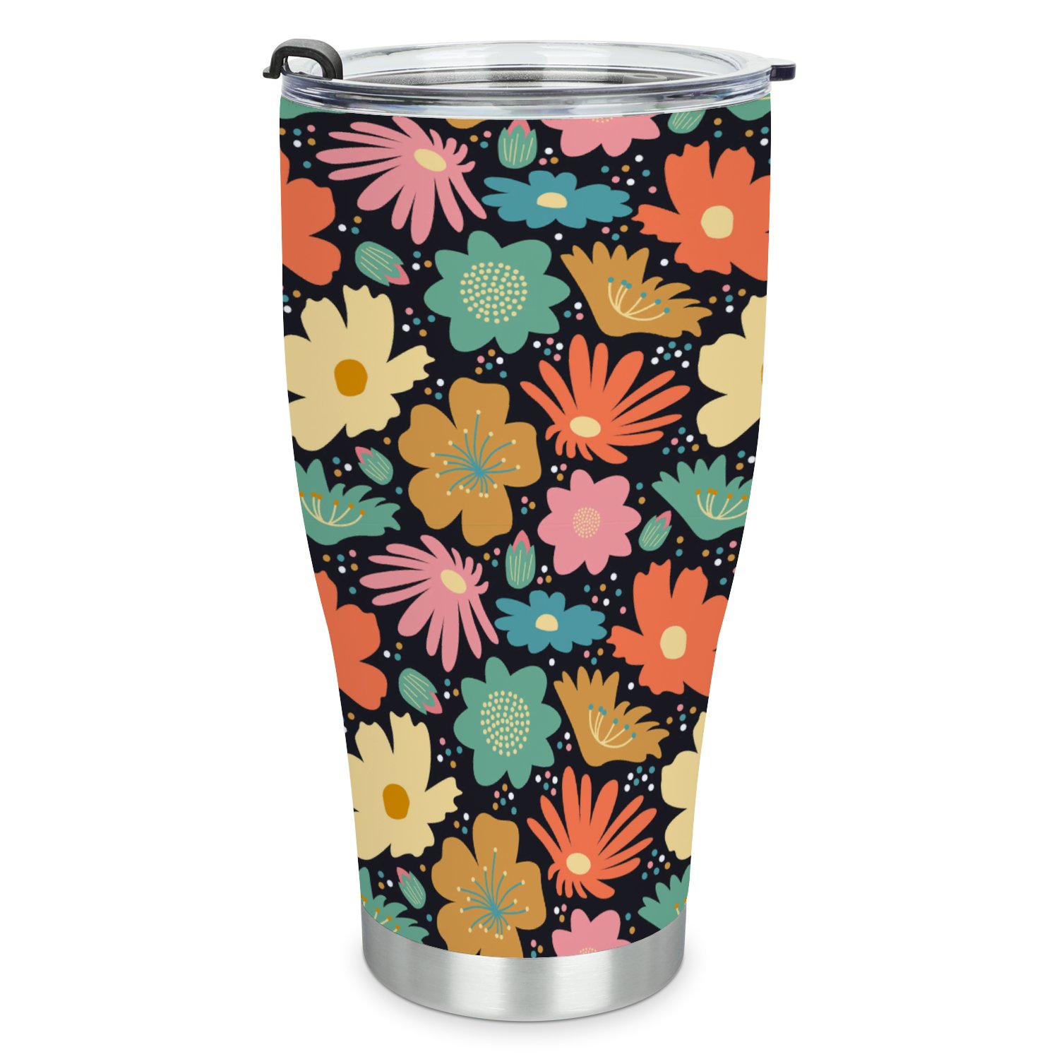 Hidove Stainless Steel Tumbler, Flower Blossom Big Seamless Pattern 30oz Leak Proof & Stainless Steel Bottle for Hot & Cold Drinks - Coffee Travel Mug, Water Metal Canteen, Thermal Cup