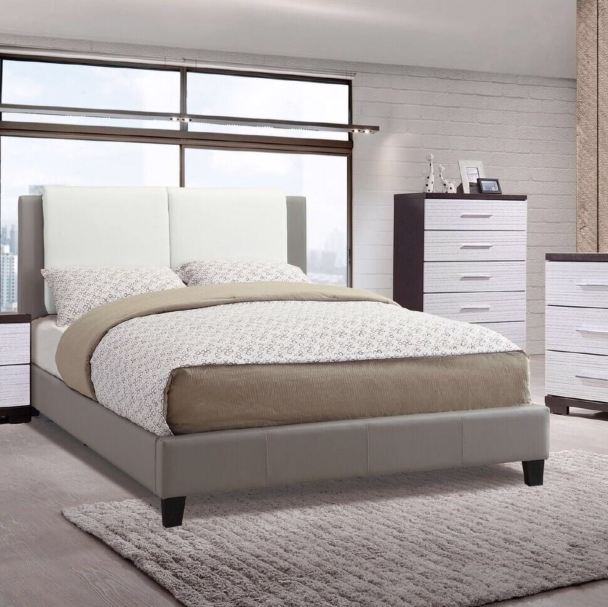 1pc Queen Size Bed White Faux Leather Upholstered Headboard Bedroom Furniture