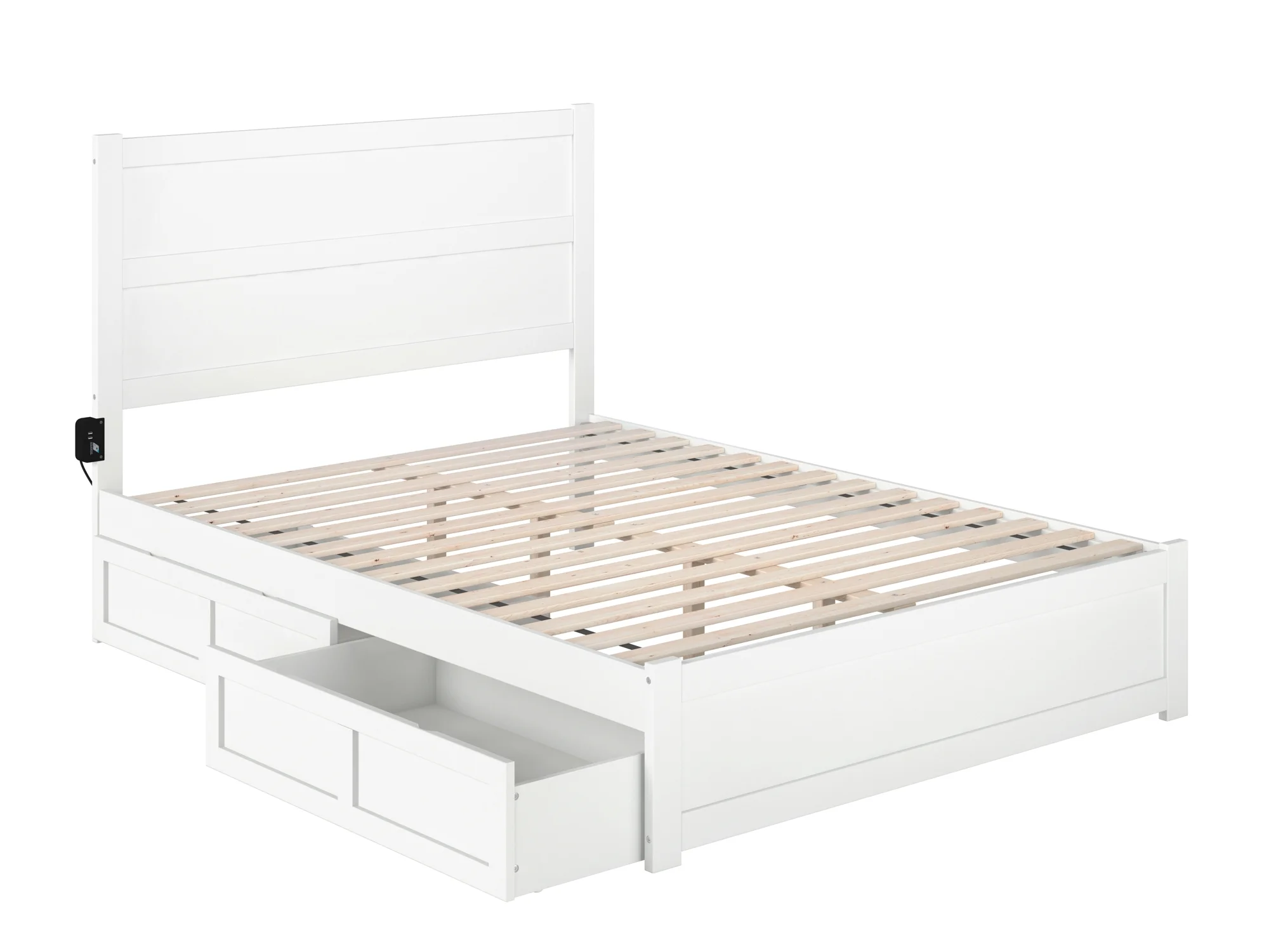 AFI NoHo Queen Wood Platform Bed with Headboard Footboard & 2 Storage Drawers, White