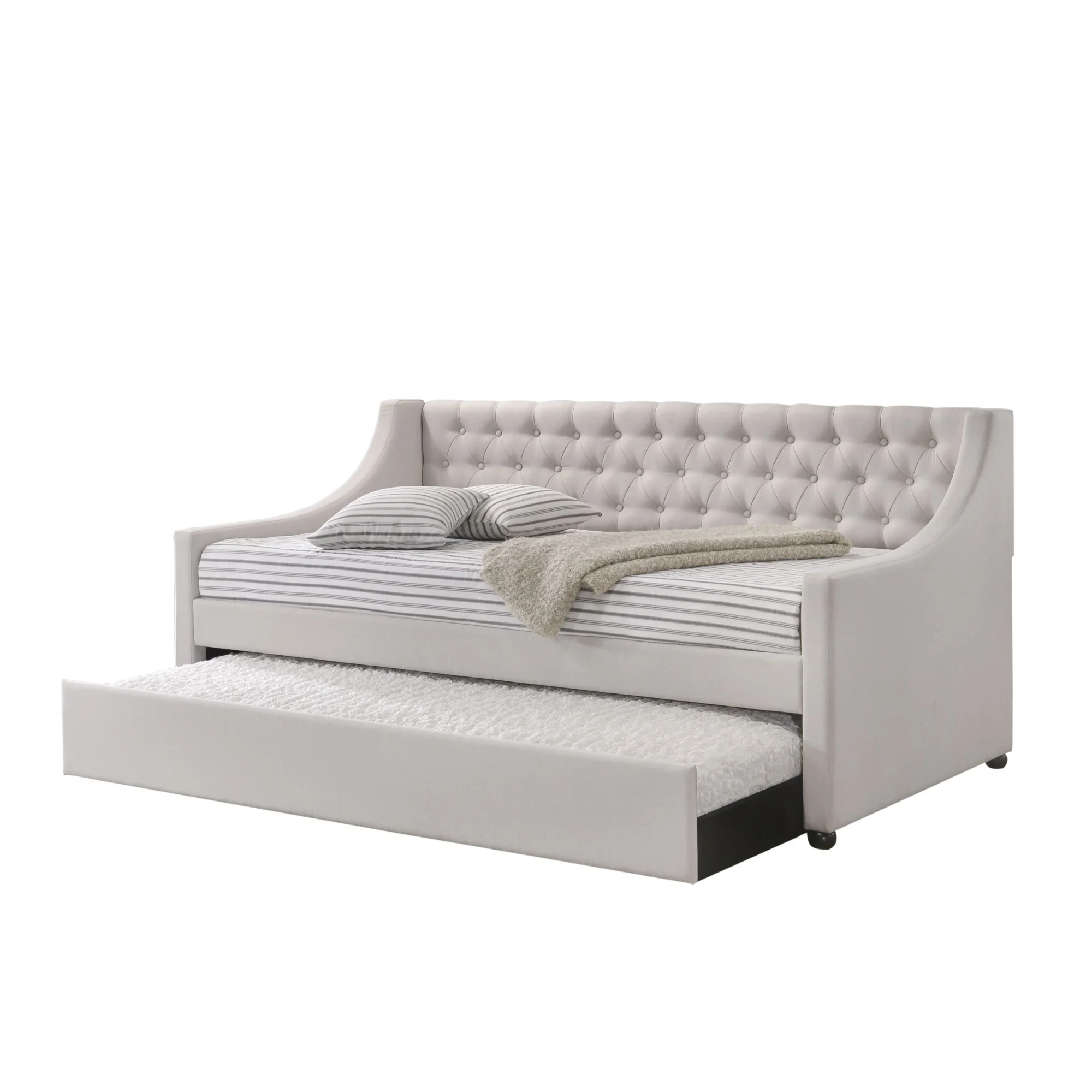 Fabric Twin Size Daybed with Button Tufted Back and Sloped Arms,Light Gray