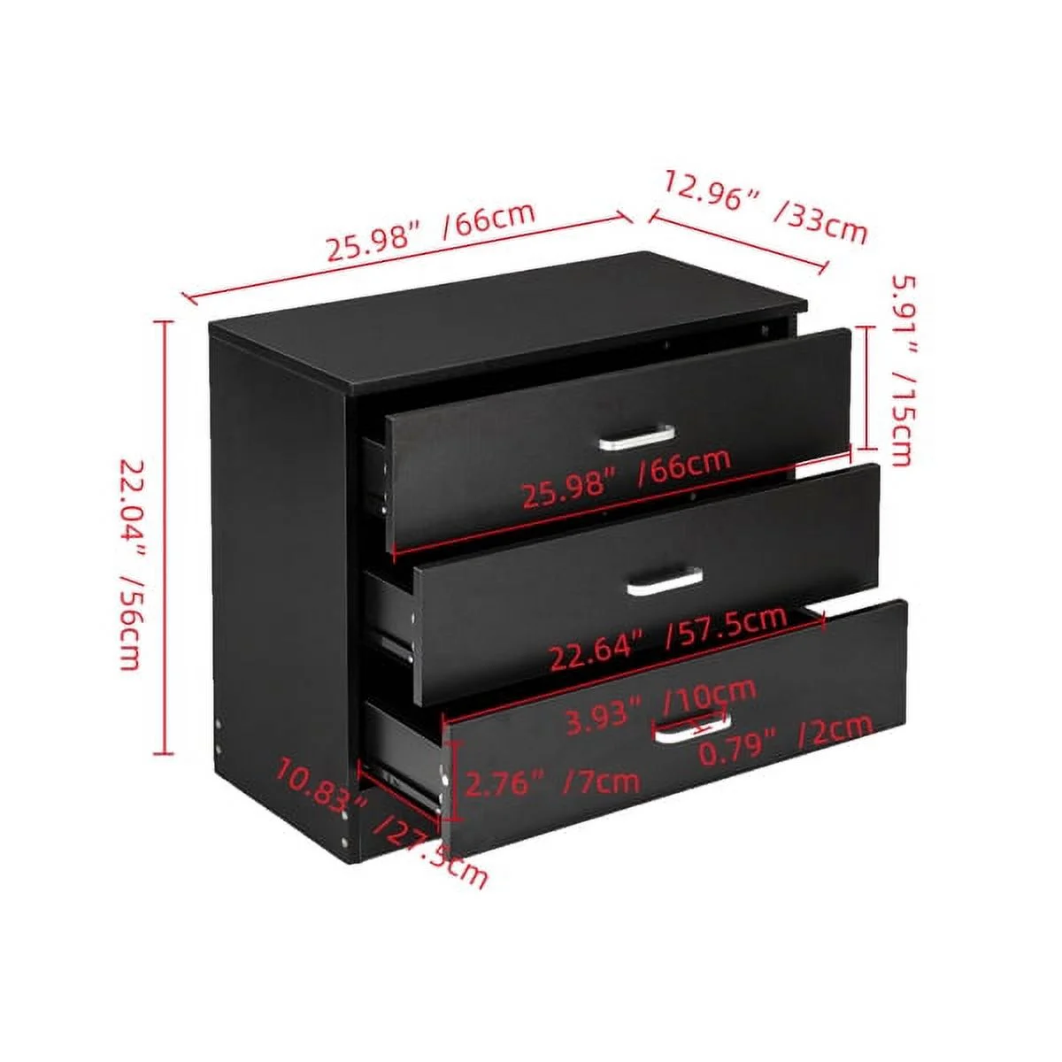 Fithood Wood Simple 3-Drawer Dresser Black