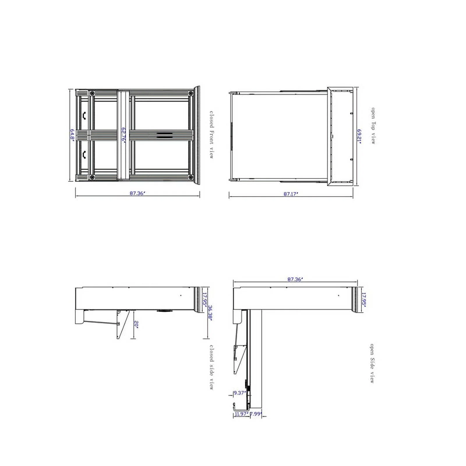 RoomAndLoft Imperial Queen Solid Wood Murphy Wall Desk Bed in Brown