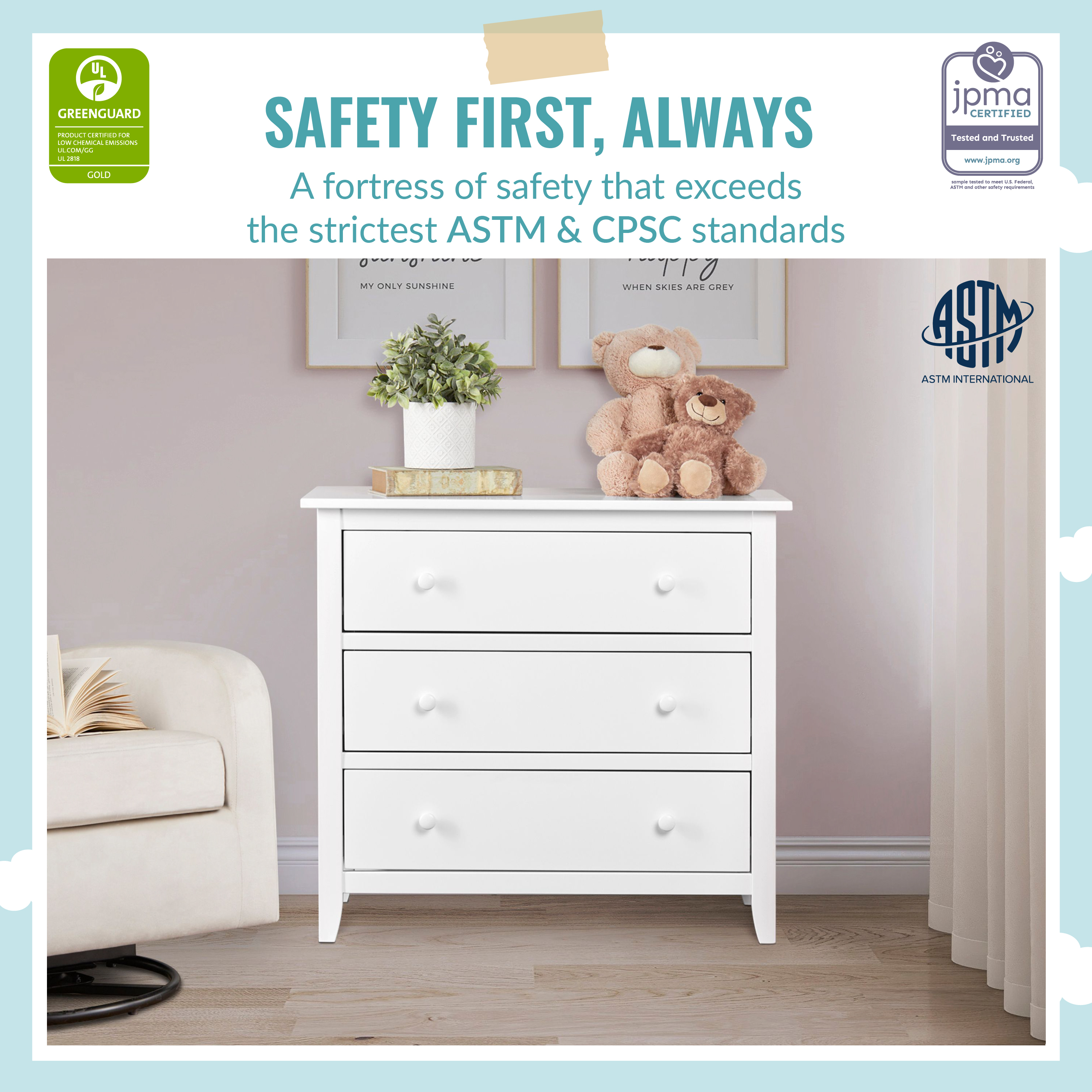 Dream On Me Universal 3 Drawer Chest, White