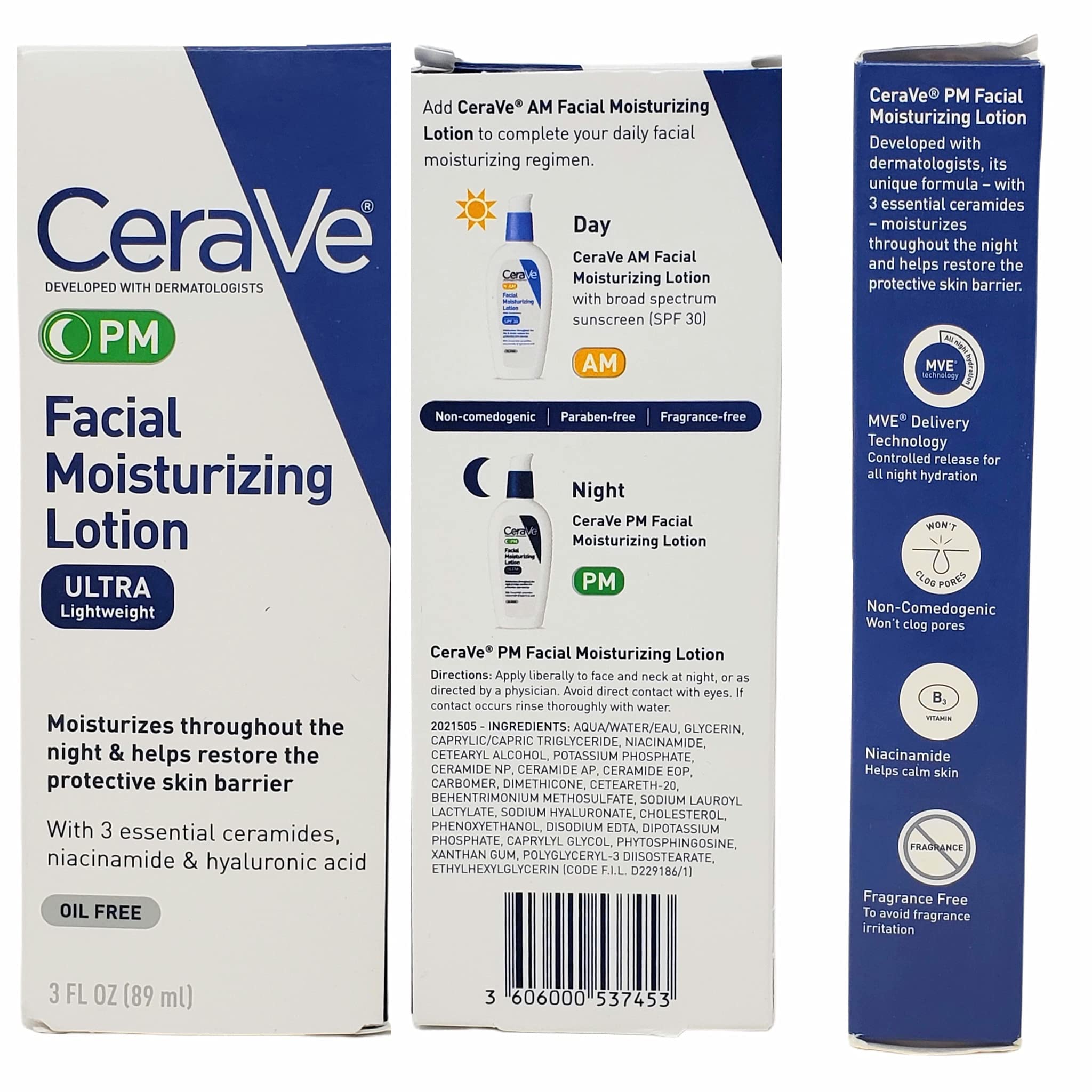 Cerave Daily Skincare Facial Bundle - Foaming Facial Cleanser (16 Oz), AM Facial Moisturizing Lotion With Sunscreen (3 Oz), and PM Facial Moisturizing Lotion (3 Oz)