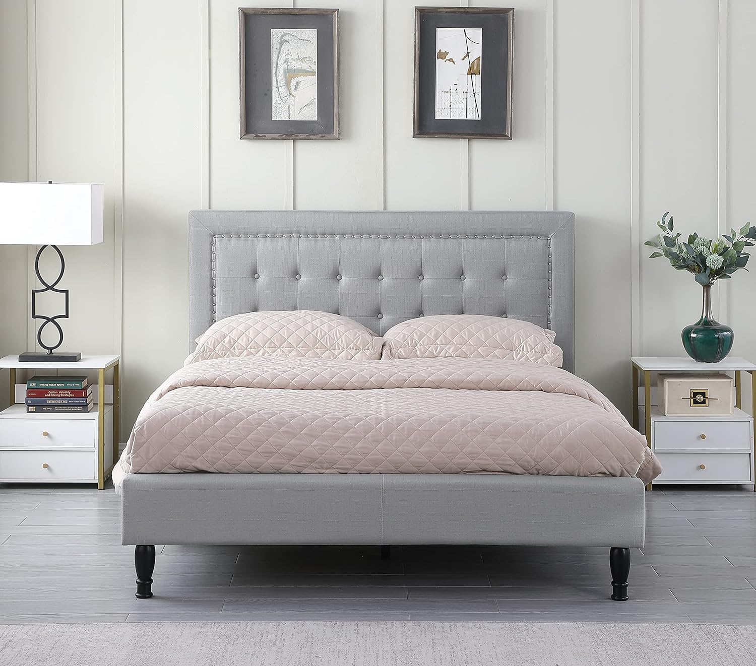 Athena II Premiere Classics Upholstered Linen Cloth Platform Bed II Button Tufted II 43.5