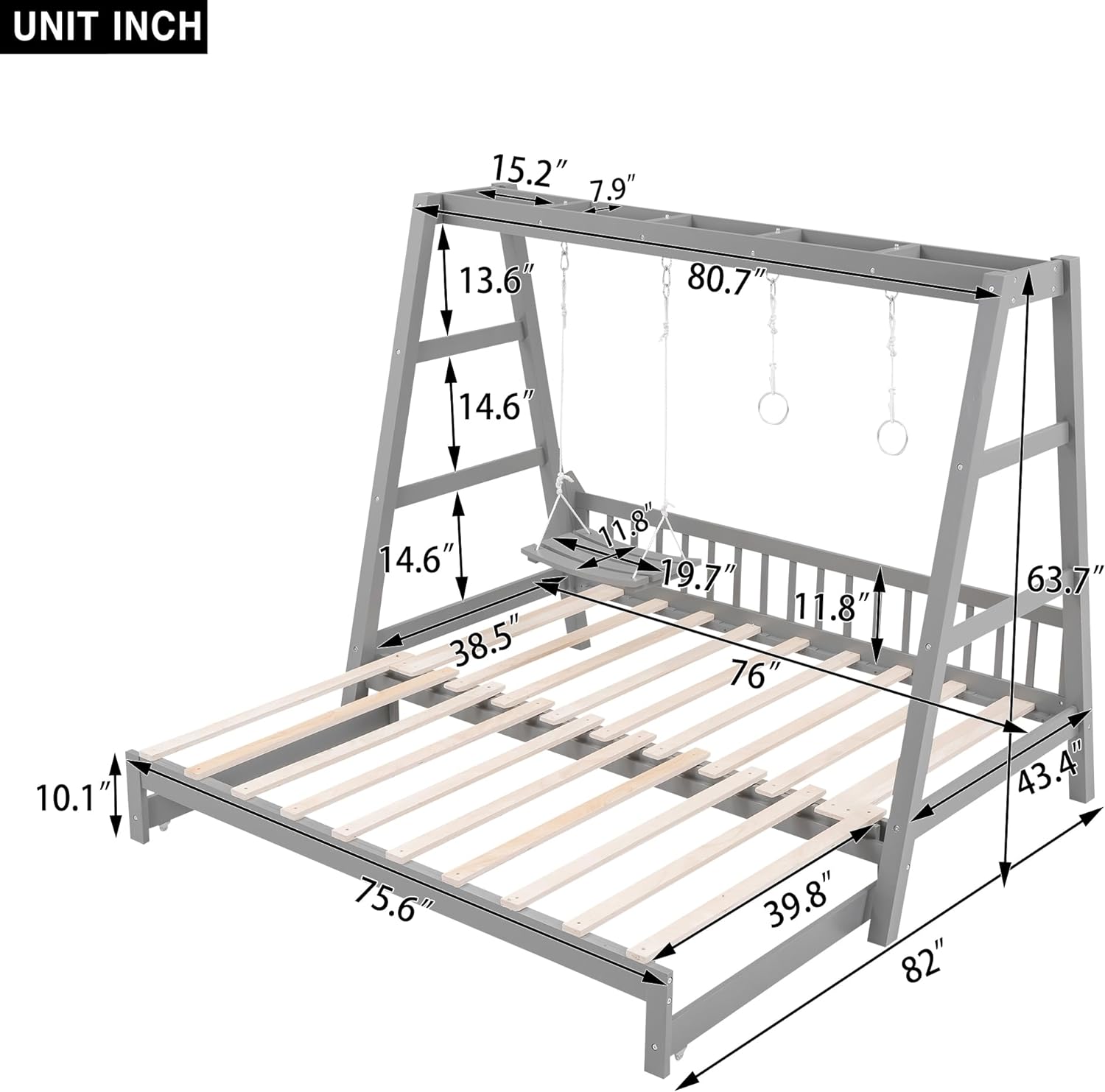Extendable Twin Daybed with Swing and Ring Handles, (Twin Bed can be Pulled Out to be King)