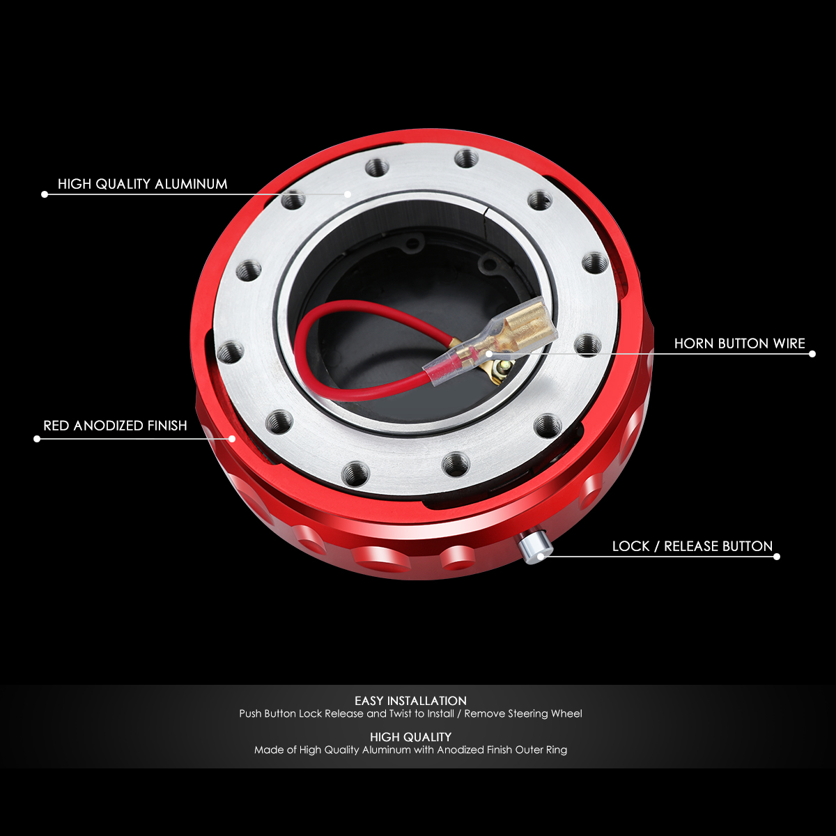 J2 Engineering J2-QR-ZTL-9070-RD Universal Fits 6 Bolt 70 / 74mm Steering Wheel Quick Release Hubs Adapter Red