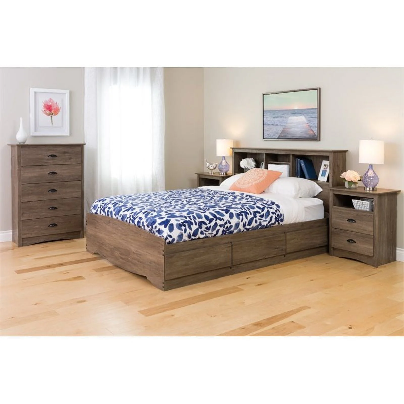 Home Square 3-Piece Set with 2 Tall 2-Drawer Nightstands & 6-Drawer Dresser