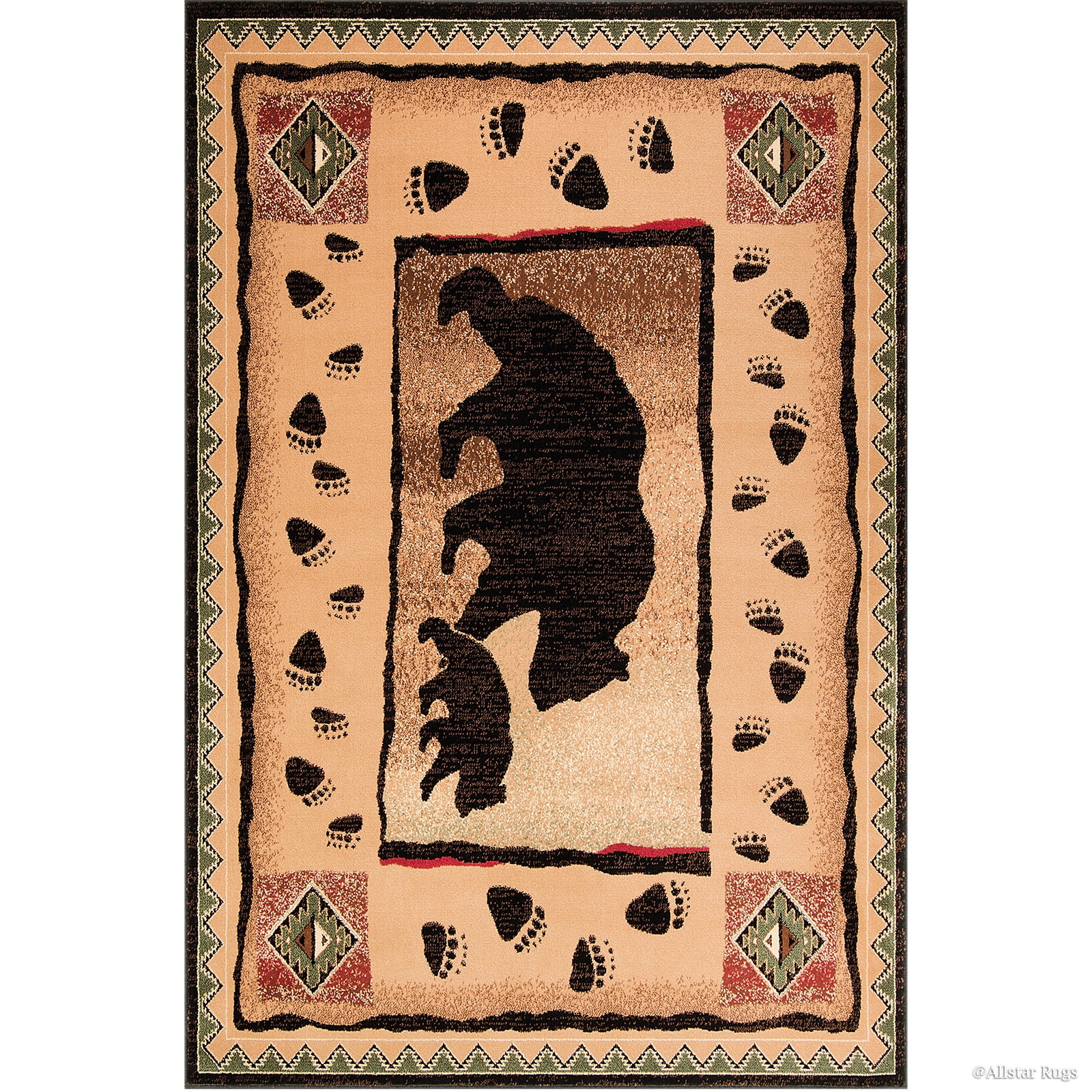 Brown Mama Bear with Cub with Paw Prints Area Rug (7' 7