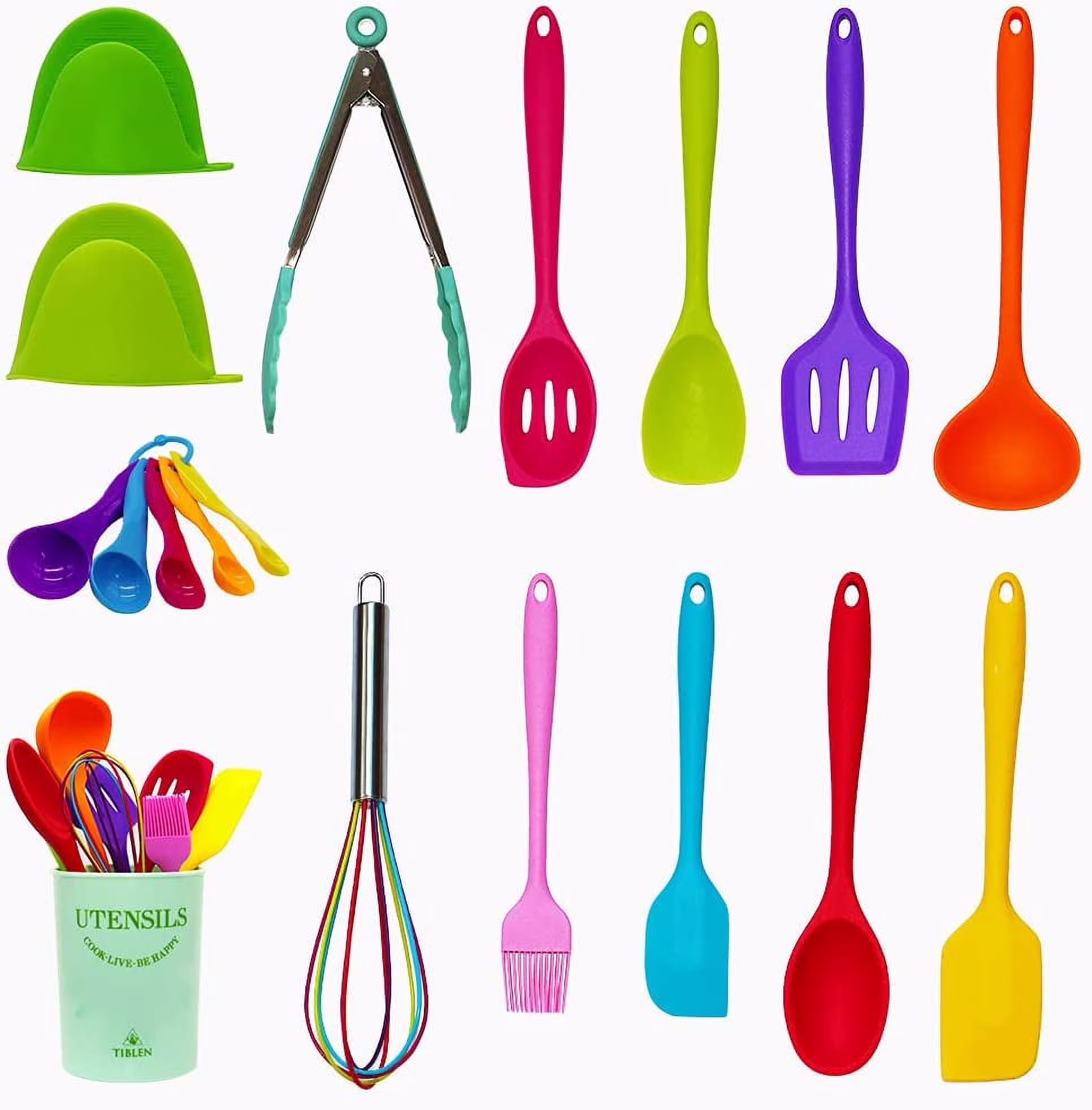 TIBLEN 18 Pcs Silicone Kitchen Cooking Utensil Set, Non-Stick Heat Resistant Cookware, BPA Free Non-Toxic Tools, Turner Tongs Ladle Spoon Whisk, Dishwasher Safe