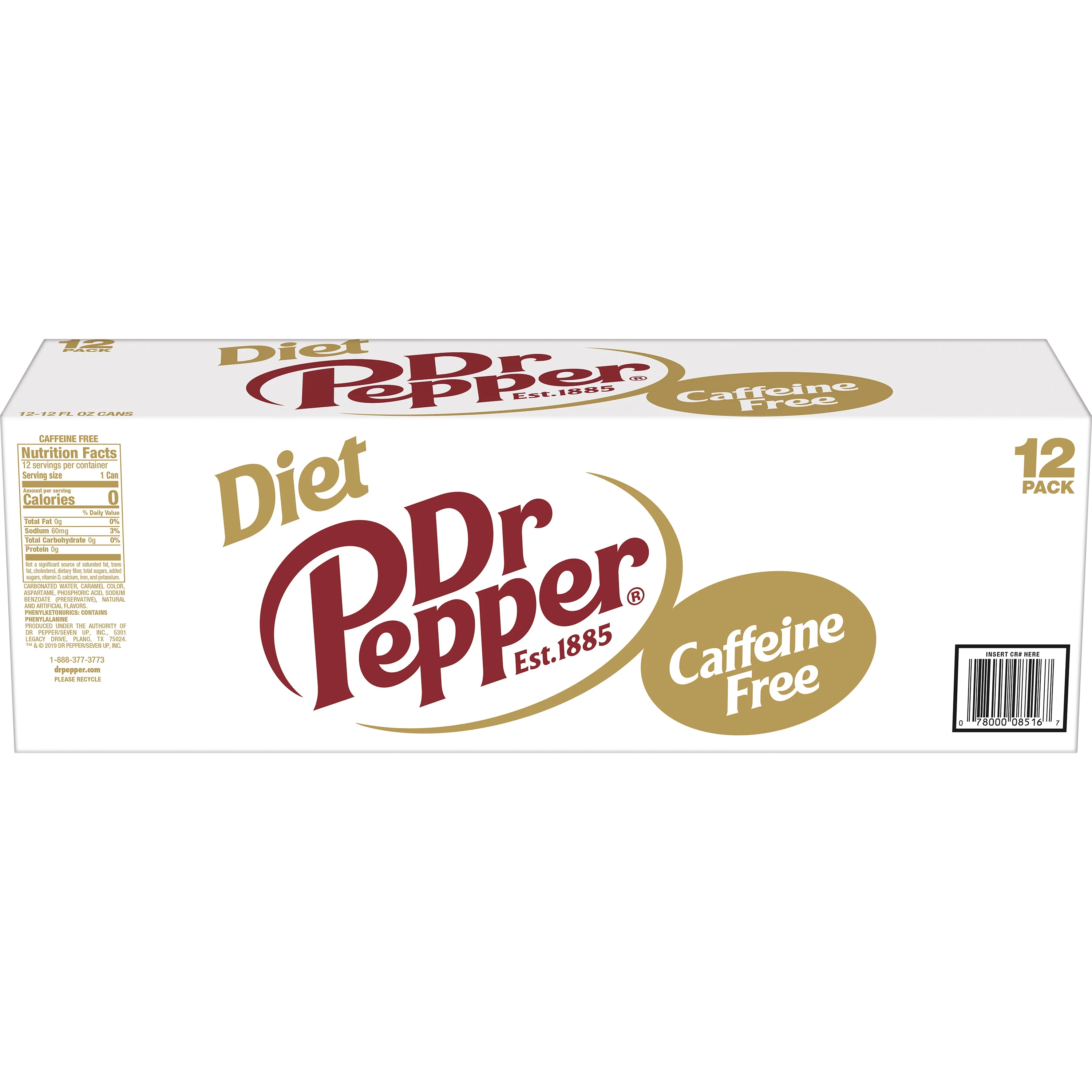 Diet Dr Pepper Caffeine Free Soda Pop, 12 fl oz, 12 Pack Cans