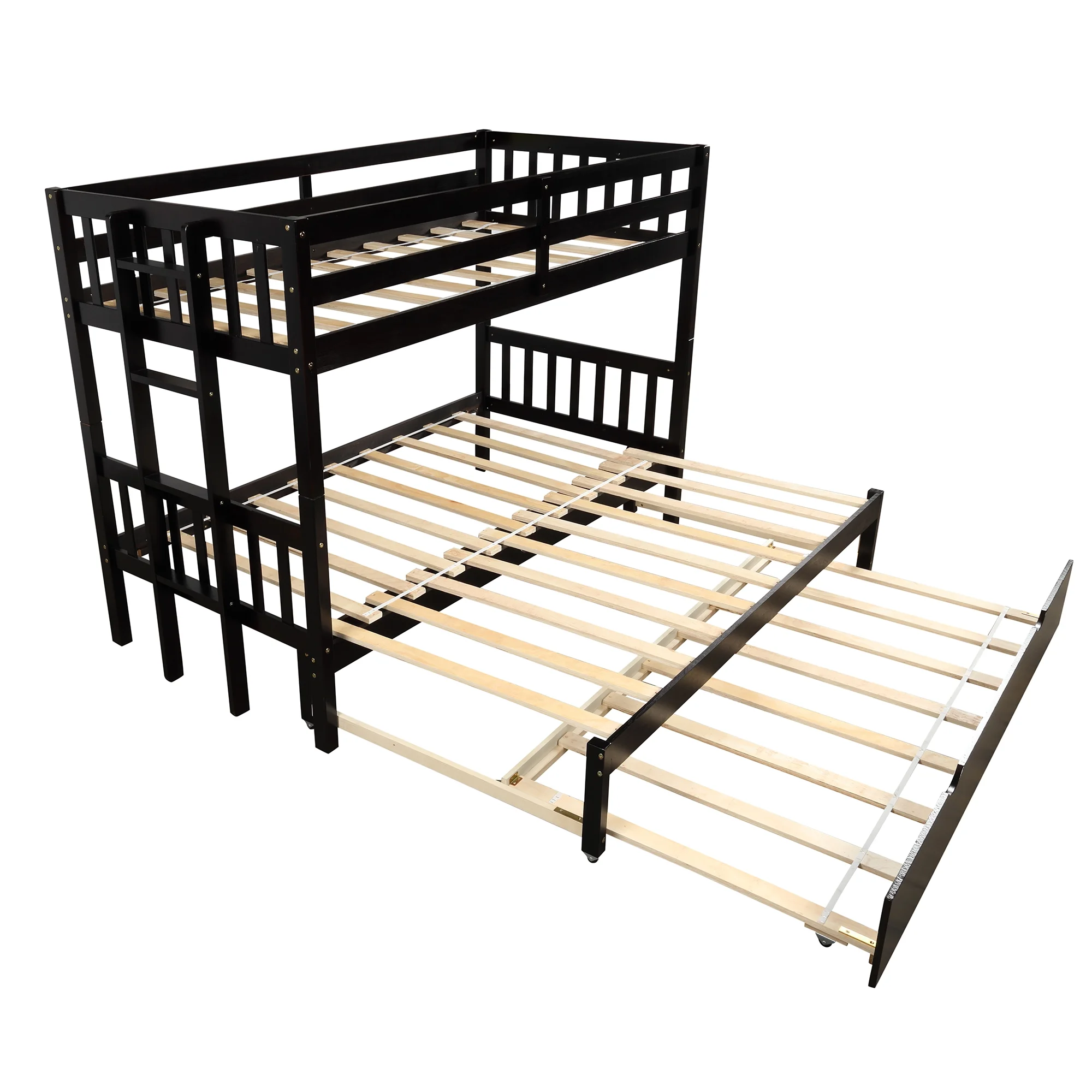 Bunk Bed with Trundle for Kids Adult Twin over Pull-Out Bunk Bed with Trundle Solid Wood Trundle Bed with Rails
