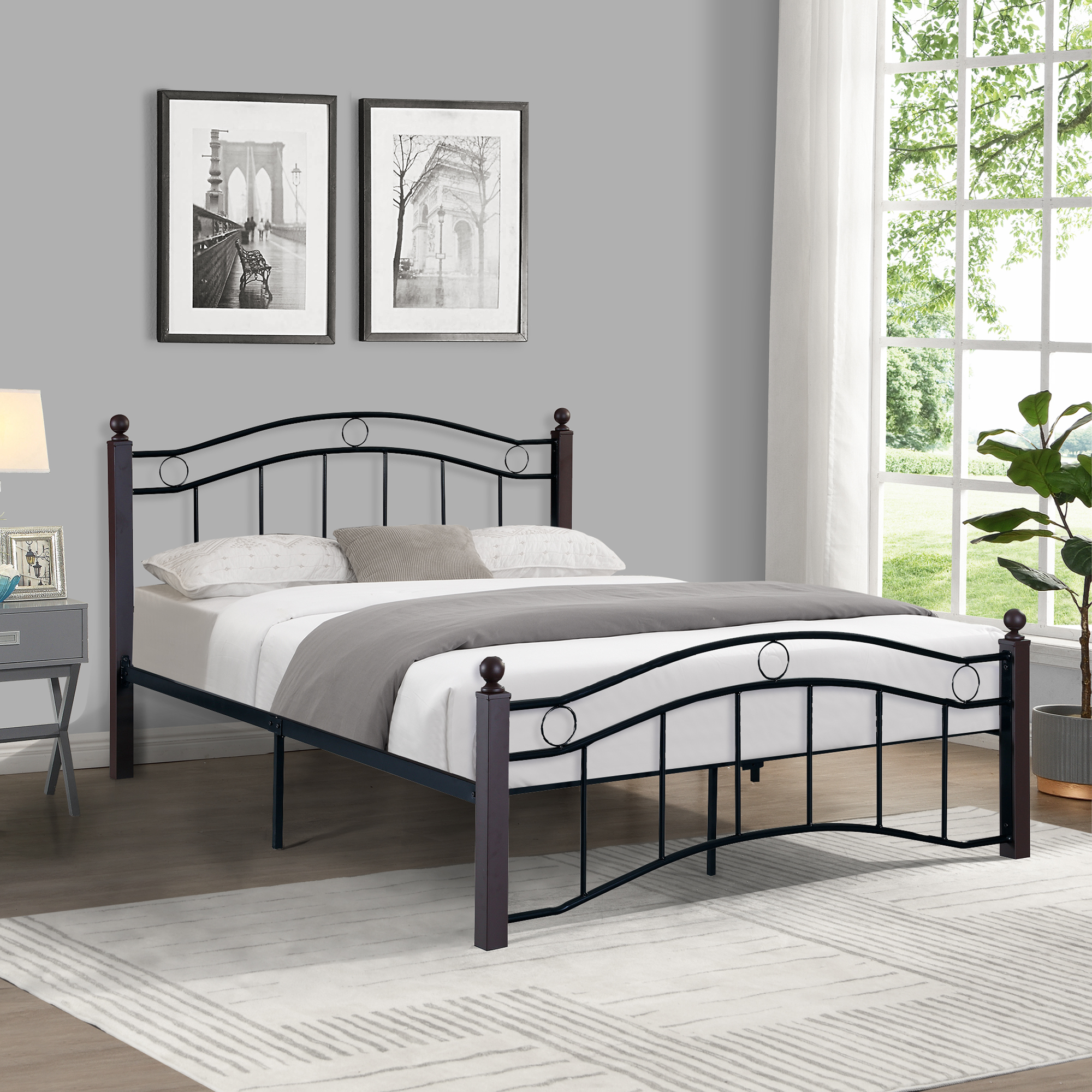 Contemporary Metal Bed Frame with Headboard and Footboard, Full Size