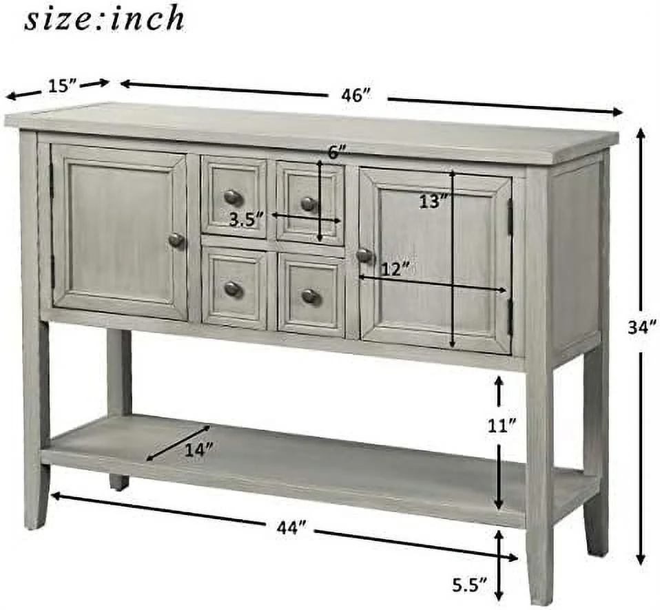 TJUNBOLIFE 46 Inch Buffet Sideboard Table Wood Console Table with Drawer Cabinet and Bottom  for Kitchen Room Bedroom Living Room
