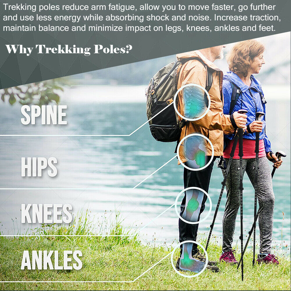 IClover Trekking Walking Hiking Sticks Poles Anti-Shock Adjustable Alpenstock