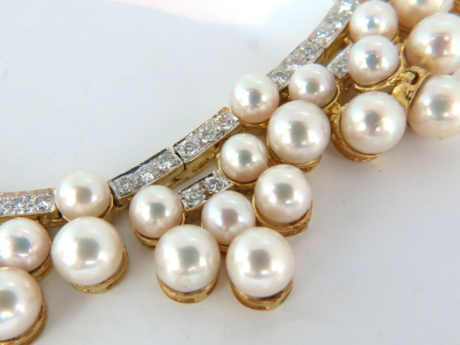 10.00ct NATURAL DIAMONDS & AKOYA PEARLS 18kt NECKLACE OPERA RIVIERA