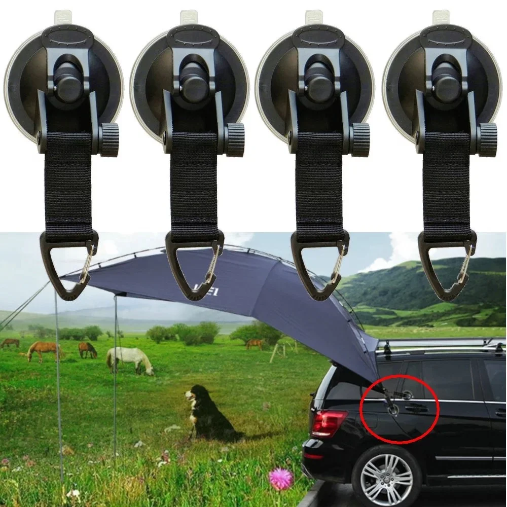 Yuri 4Pcs Suction Cup Anchor Securing Hook Tie Down,Camping Tarp As Car Side Awning