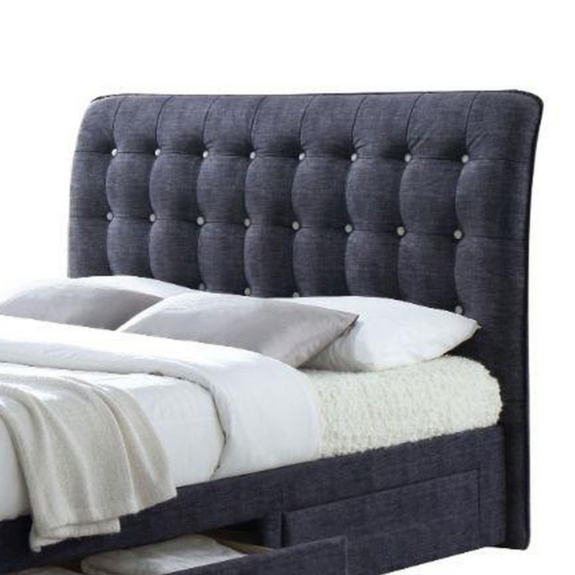 Fabric Upholstered Button Tufted Eastern King Bed, Gray