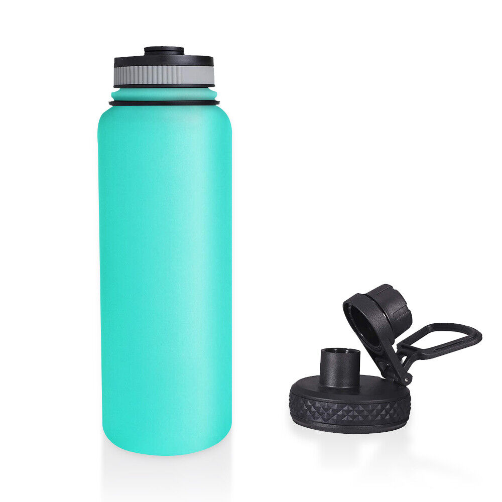 1 Pcs 40oz Water Bottle Stainless Steel Wide Mouth Double Wall Vacuum Insulation Bottle Aqua Green Color