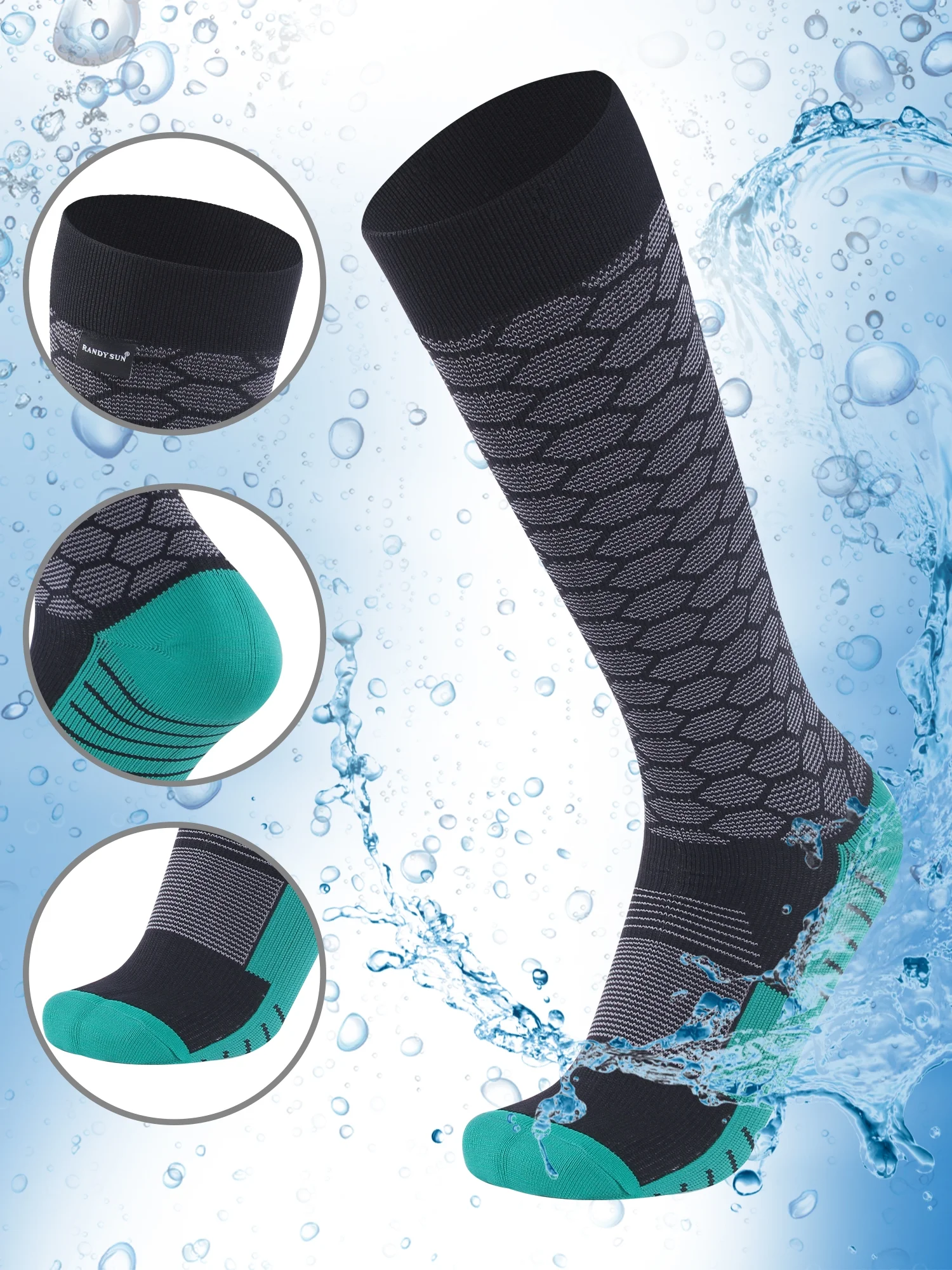 RANDY SUN Waterproof Men Socks, Lightweight Breathable Socks Cushioned Quarter Hiking Trekking Socks 1 Pair X-Small Gray- Green