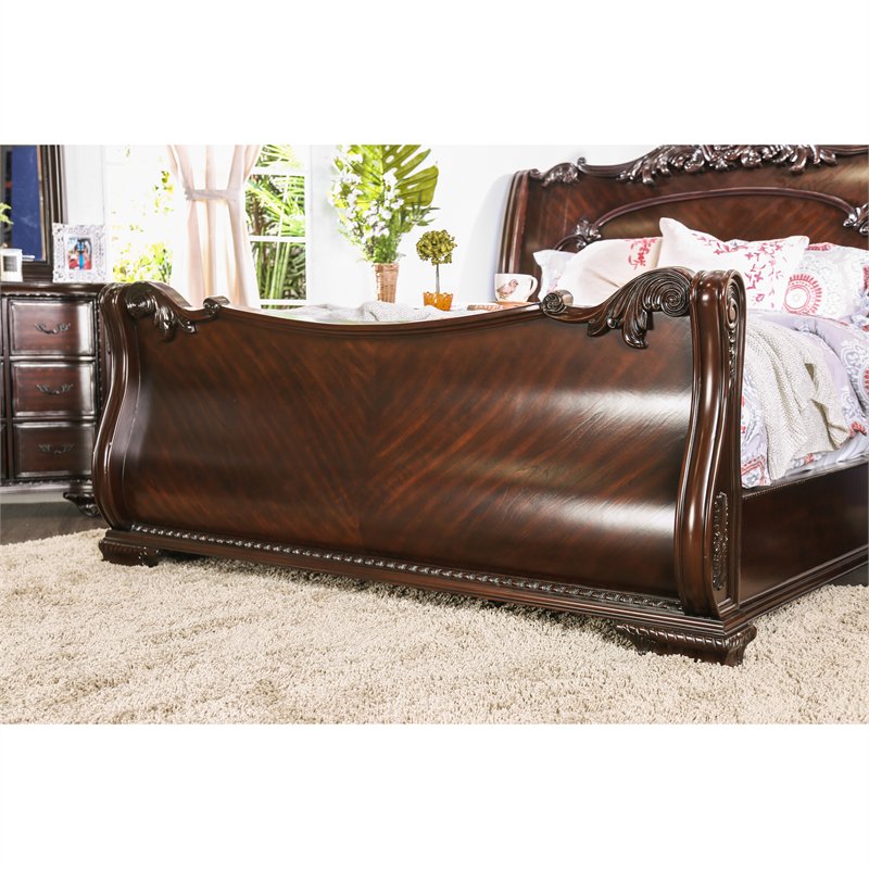 FOA Angelonia 3pc Brown Cherry Solid Wood Bedroom Set - Queen + 2 Nightstands