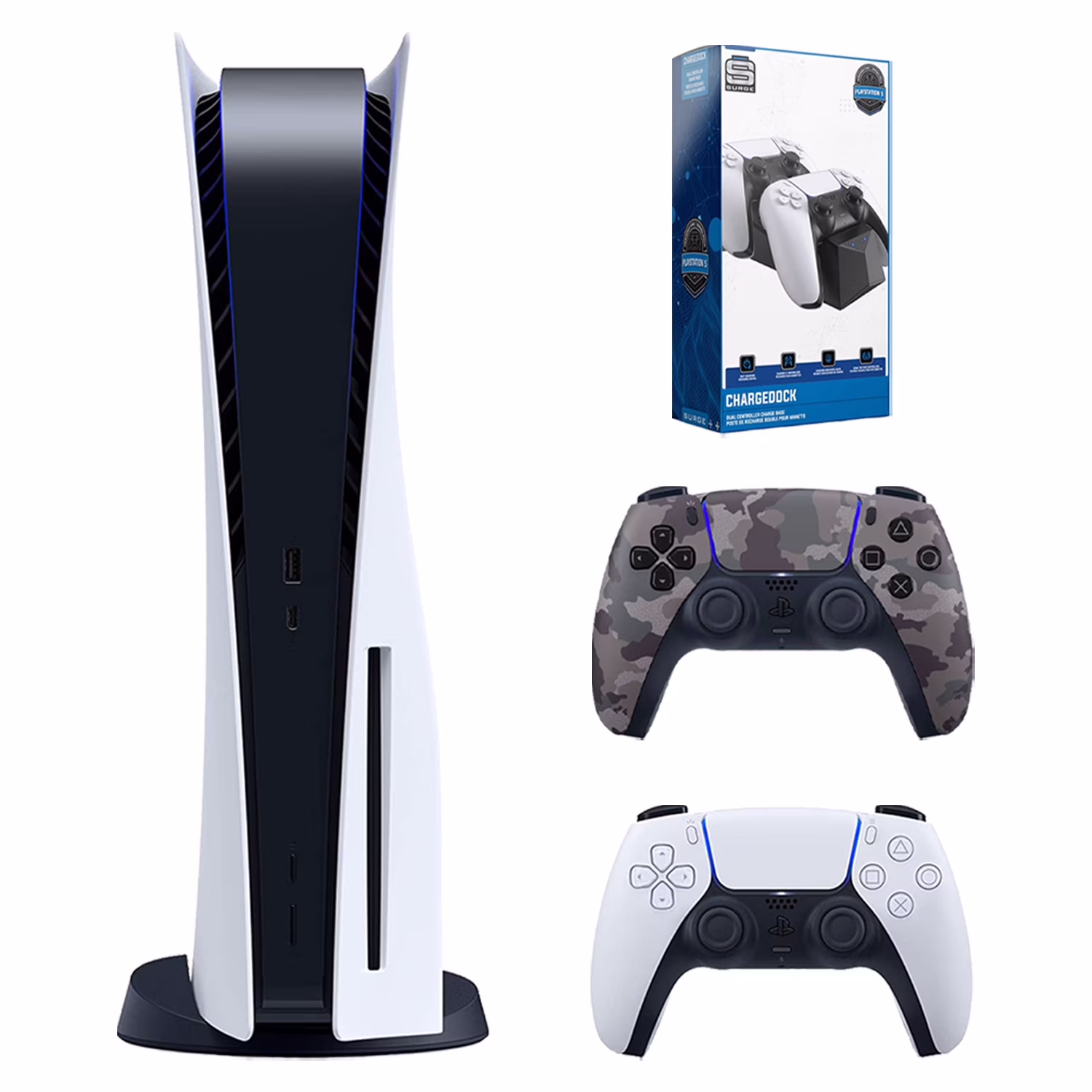 Sony Playstation 5 Disc Edition with Extra Gray Camo Controller and Dual Charging Dock Bundle