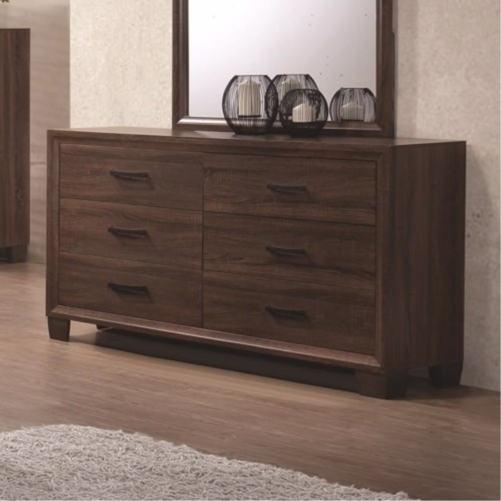 BenJara Transitional Six Drawer Dresser, Medium Warm Brown.