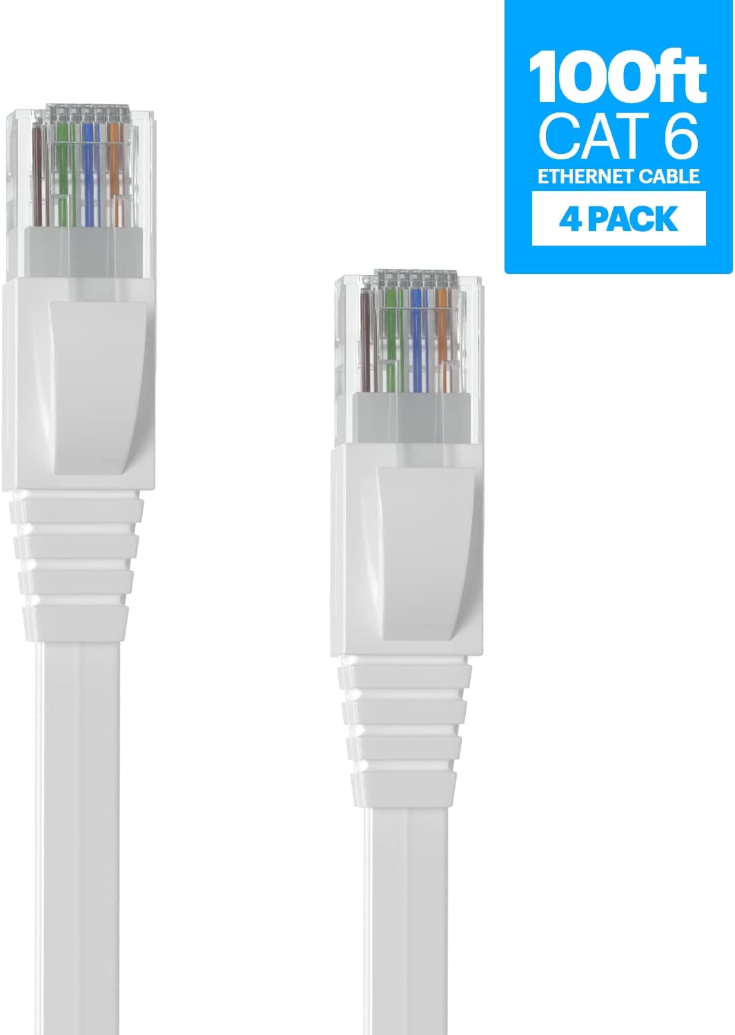 Amcrest Cat5e Cable 100ft Ethernet Cable Internet High Speed Network Cable for POE Security Cameras, Smart TV, PS4, Xbox, Nintendo Switch, Router, Laptop, Computer, Home, 4-Pack (4PACK-CAT5ECABLE100)
