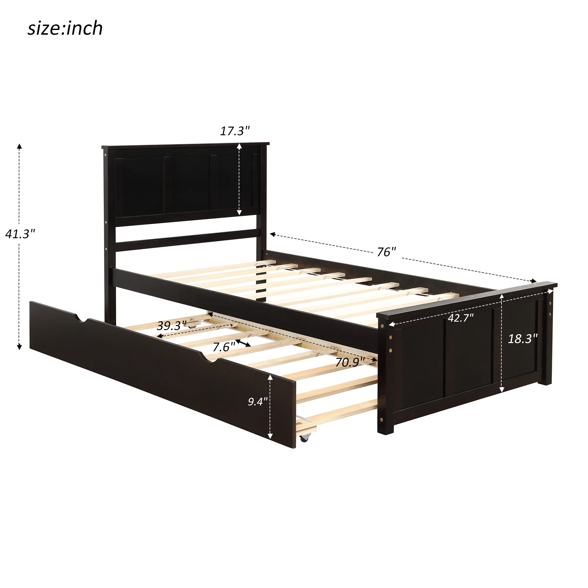 Churanty Twin Bed Frames with Headboard, Wood Twin Bed with Trundle,Espresso