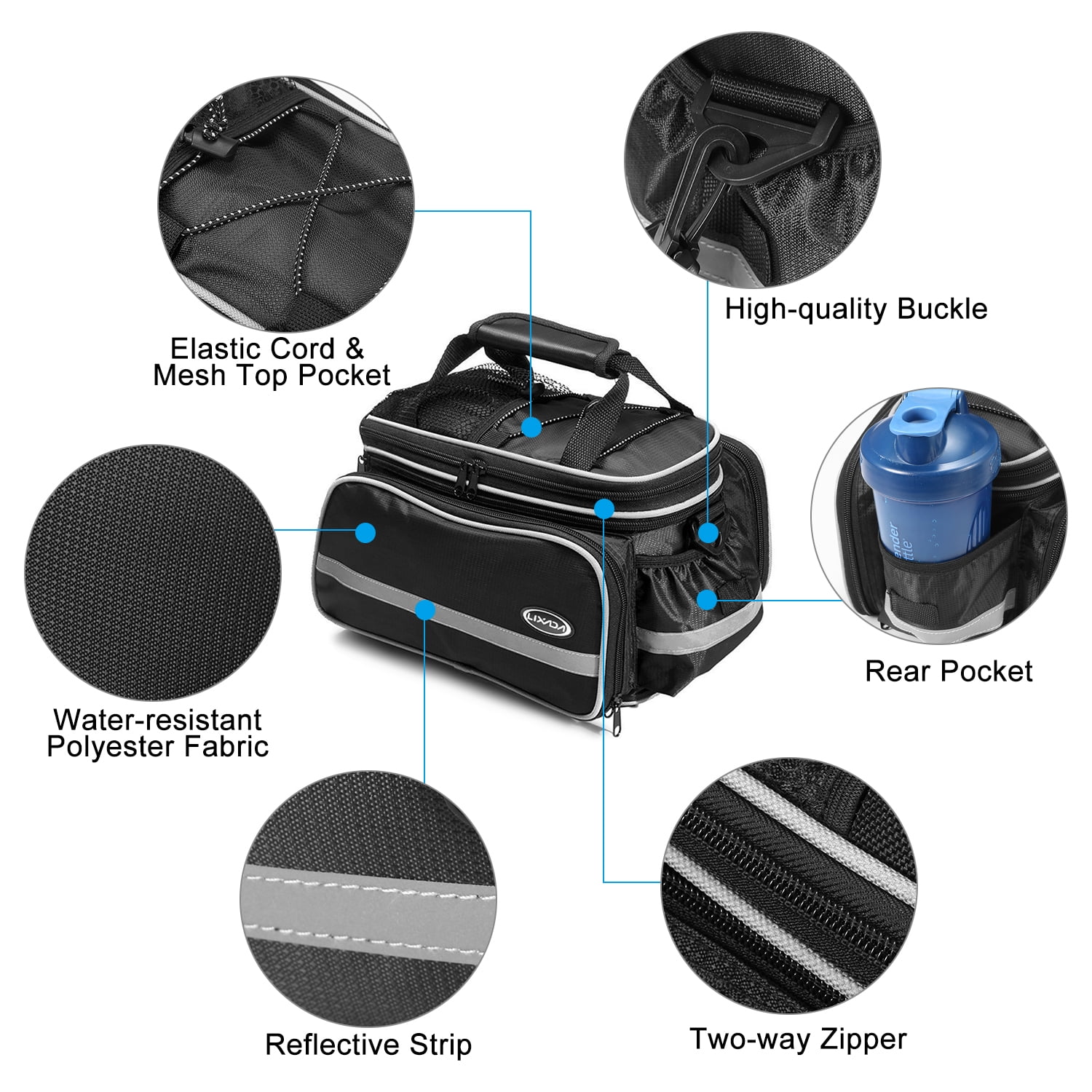 Lixada Waterproof Rear Seat Bag Cycling Bike Trunk Bag Bike Pannier Bag Shoulder Bag with Rain Cover