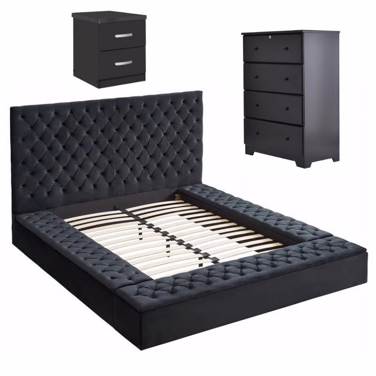 Home Square 3-Piece Set with Queen Bed Chest Dresser & 2-Drawer Nightstand