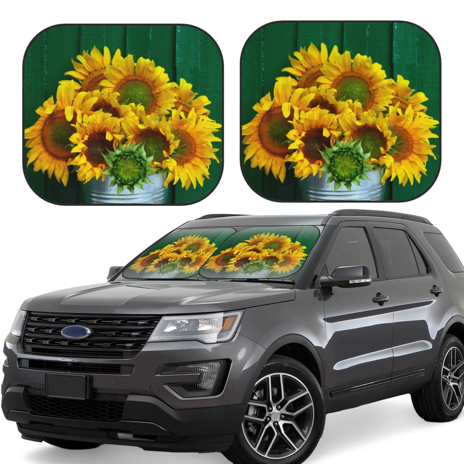 Lukts Sunflowers In Bucket Print 2 Piece Car Sun Shade Windshield,Foldable Car Shade Front Windshield With Keeps Your Vehicle Cool, For Most Sedans Suv And Trucks - Small