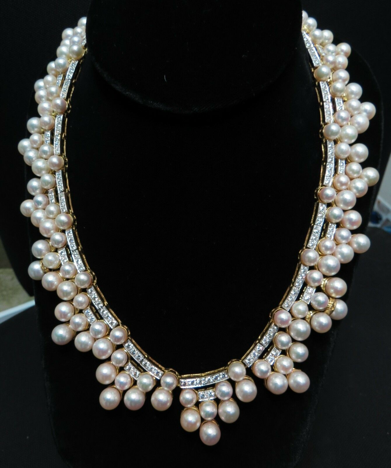 10.00ct NATURAL DIAMONDS & AKOYA PEARLS 18kt NECKLACE OPERA RIVIERA
