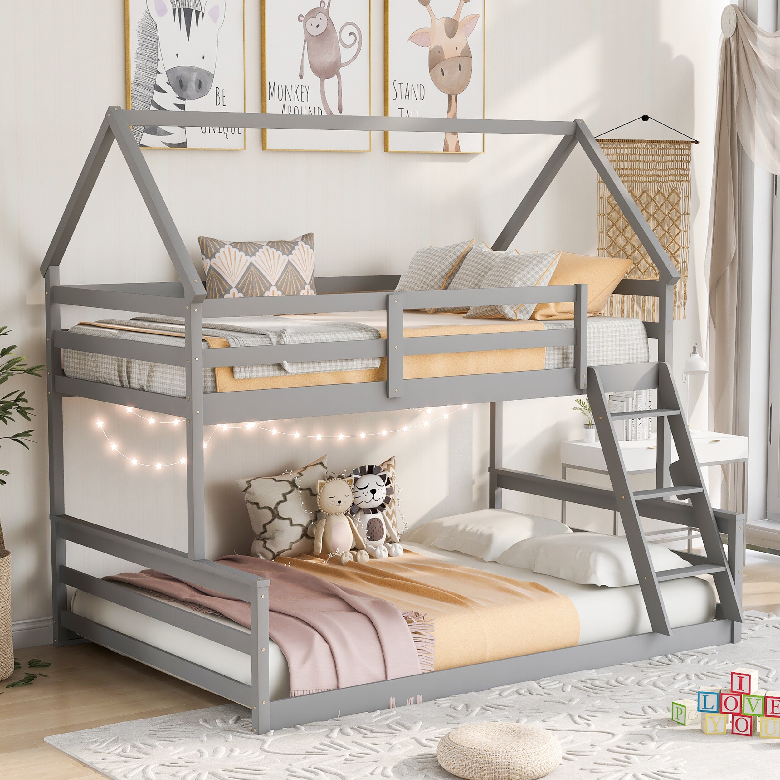 Home Adores, Inc. Reese House-Shaped Twin over Full Bunk Bed White