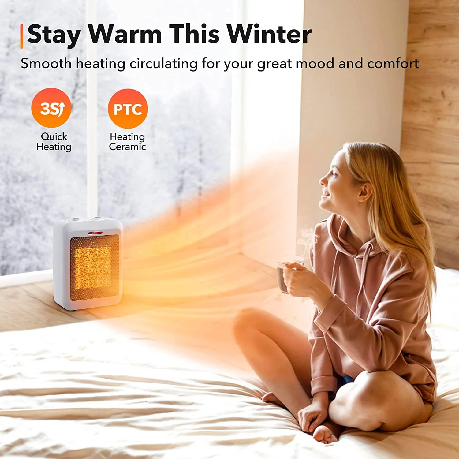 Electric Space Heater Ceramic Safe and Adjustable Thermostat for Fast Heating