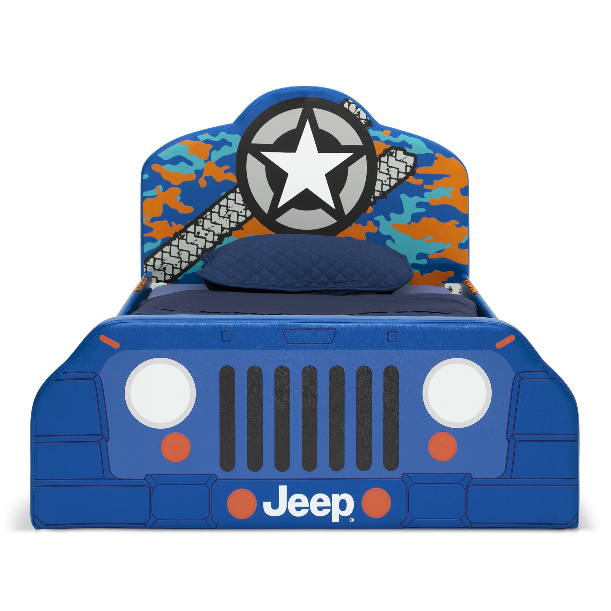 Jeep Upholstered Twin Bed by Delta Children, Blue