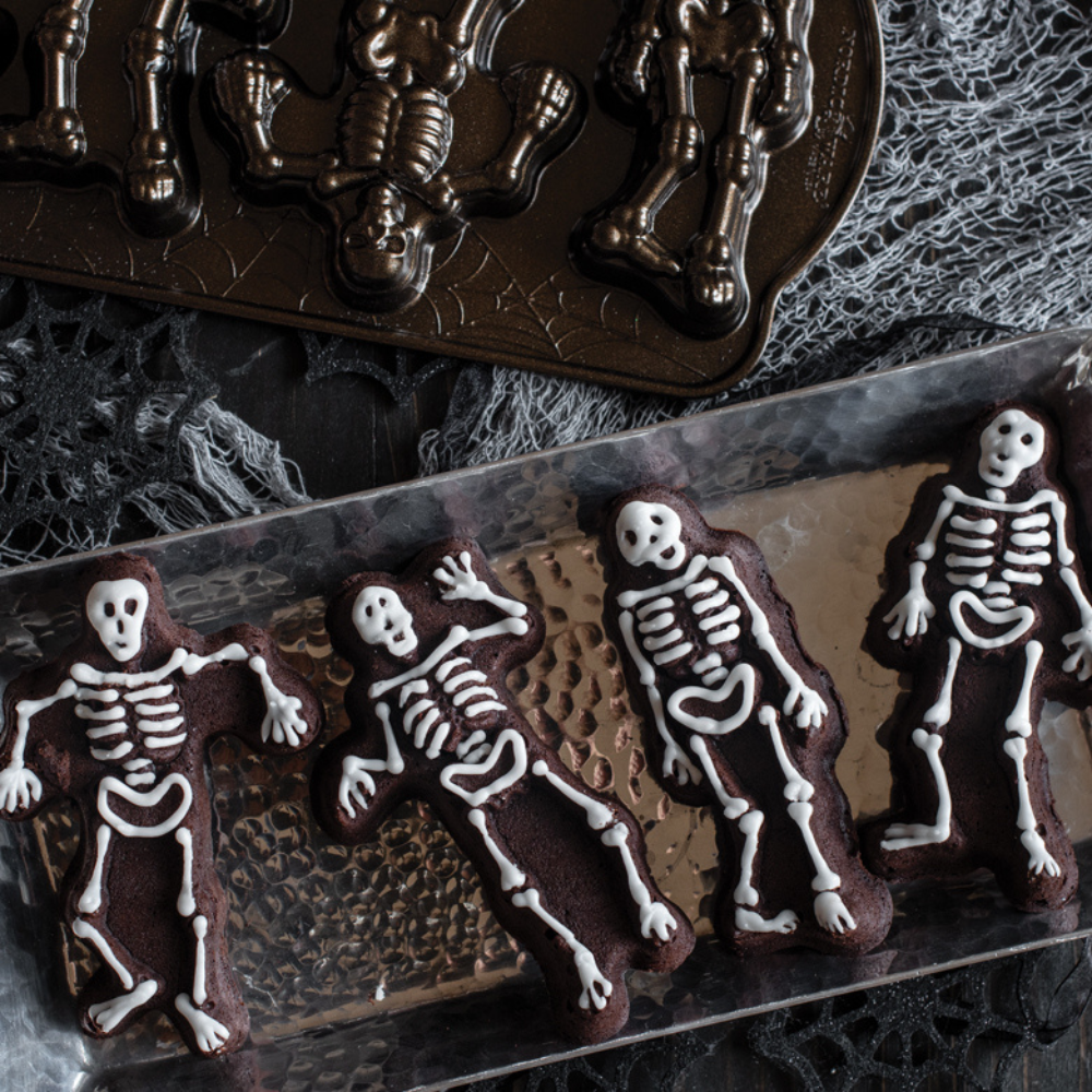 Nordic Ware Bronze Cast Aluminum Spooky Skeleton Mini Cakes, 1.85 Cup Capacity, 13.9