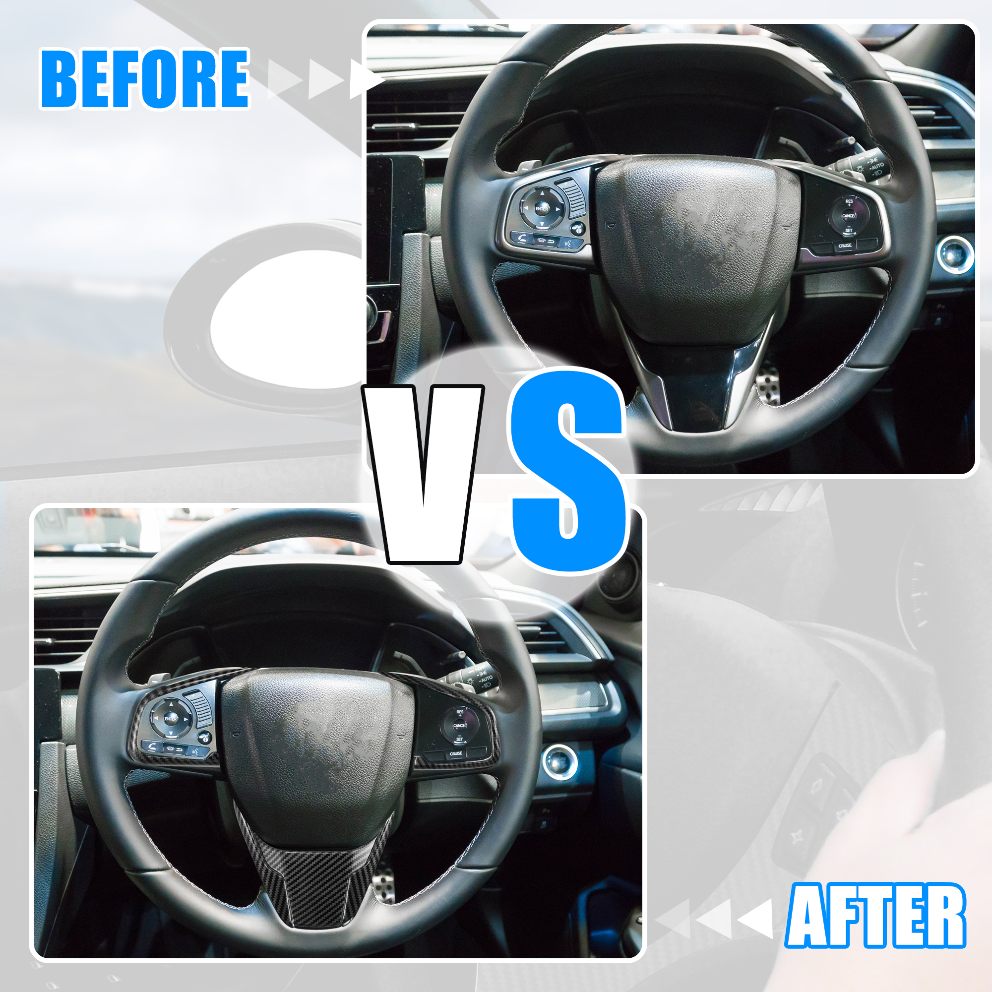 Unique Bargains 1 Set Carbon Fiber Pattern Black Steering Wheel Cover for Honda Civic Sedan Hatchabck Coupe Gen 16-21