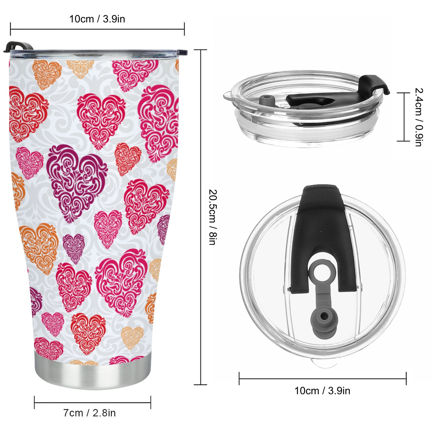 Hidove Stainless Steel Tumbler, Valentines Designed Background 30oz Leak Proof & Stainless Steel Bottle for Hot & Cold Drinks - Coffee Travel Mug, Water Metal Canteen, Thermal Cup