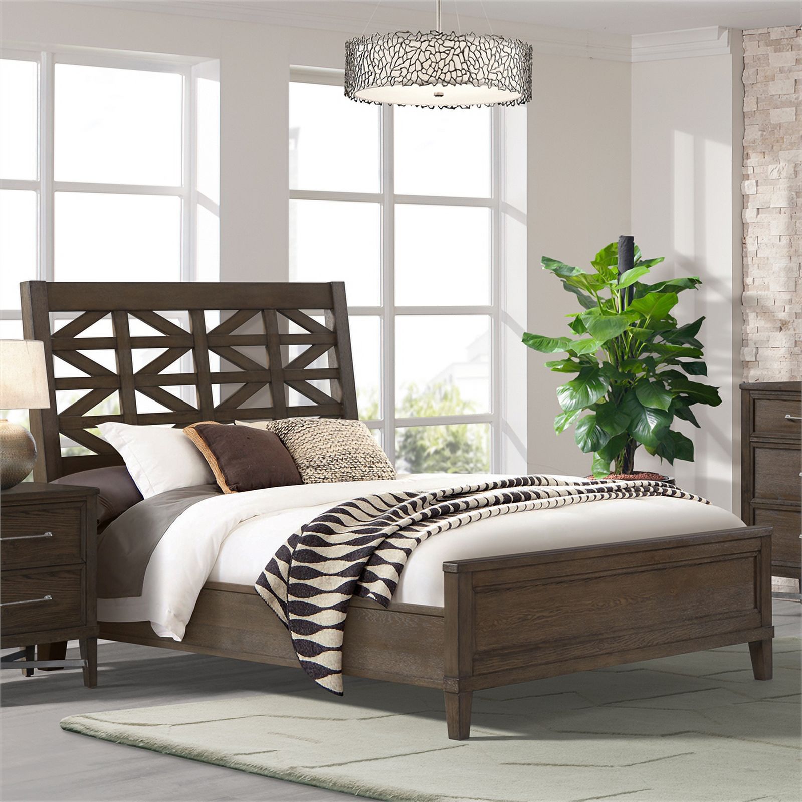 Intercon Furniture Preston Queen Bed with Lattice Headboard Weathered Oak finish