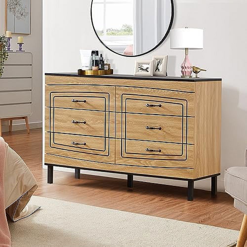 KHBIULIFE 6 Drawer Double Dresser with Deep Drawers  Large Double Dresser with Wide Drawers and Mental Handles  Dresser for Bedroom with 6 Wide Drawers  Dual Chest of Drawers for Closet