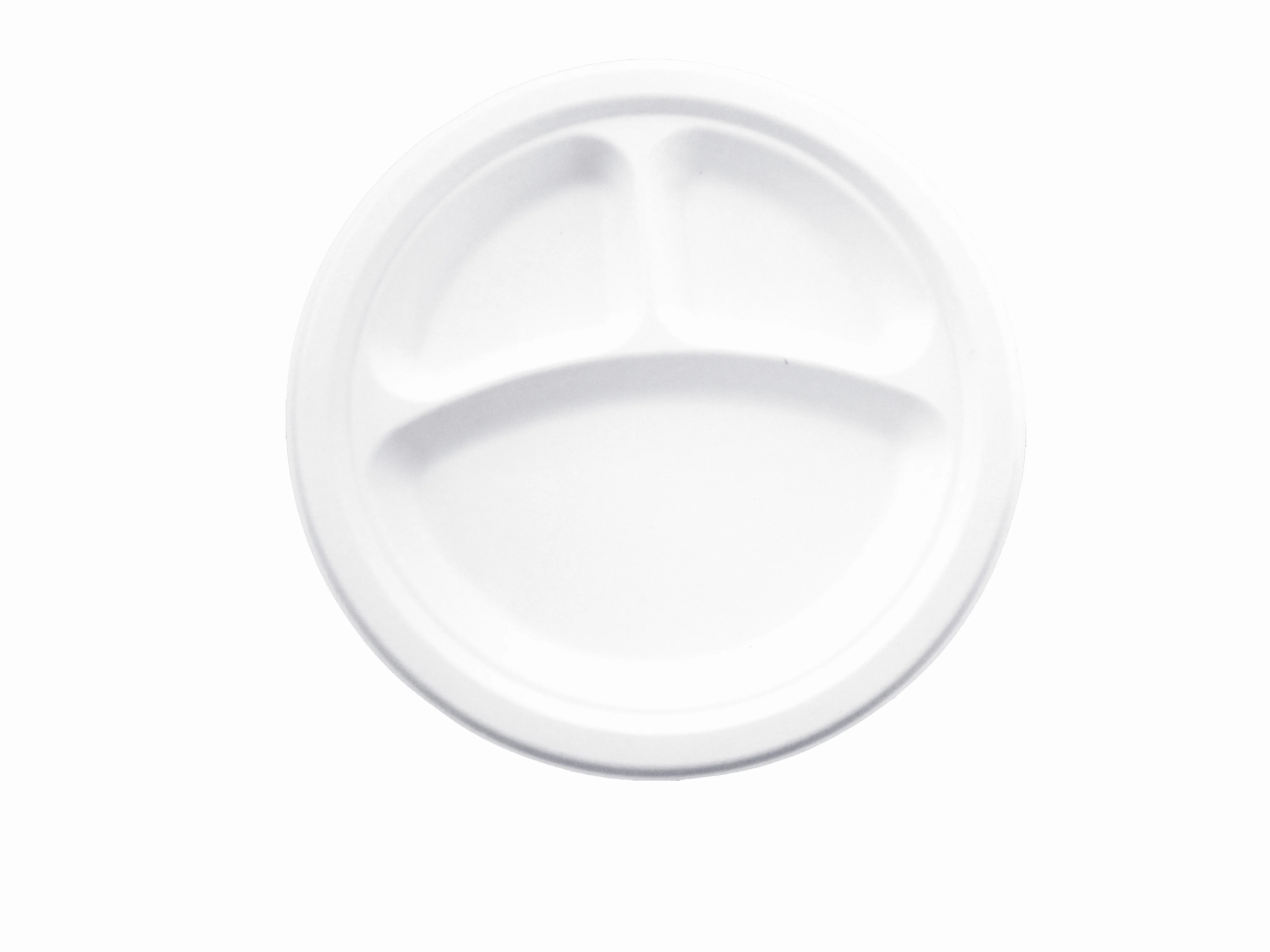 125pcs Disposable Plates 9'' 3 Compartment Round Eco-friendly Sugarcane Fiber for Party