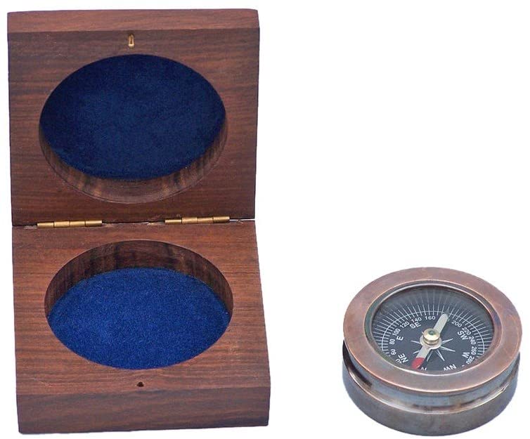 Antique Copper Paperweight Compass with Rosewood Box 3
