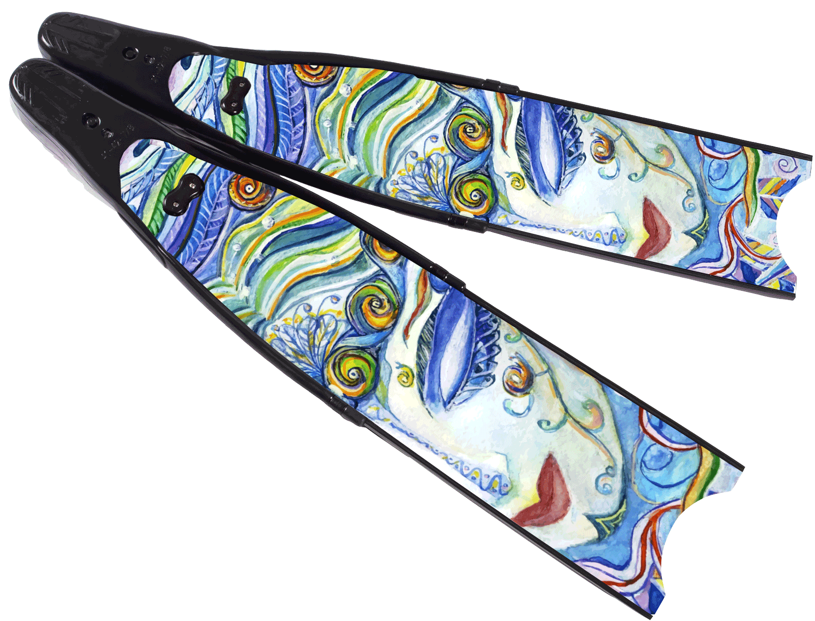 Leaderfins Fiberglass Full Foot Free-diving Fins, Black/Black, Mermaid(43-44)