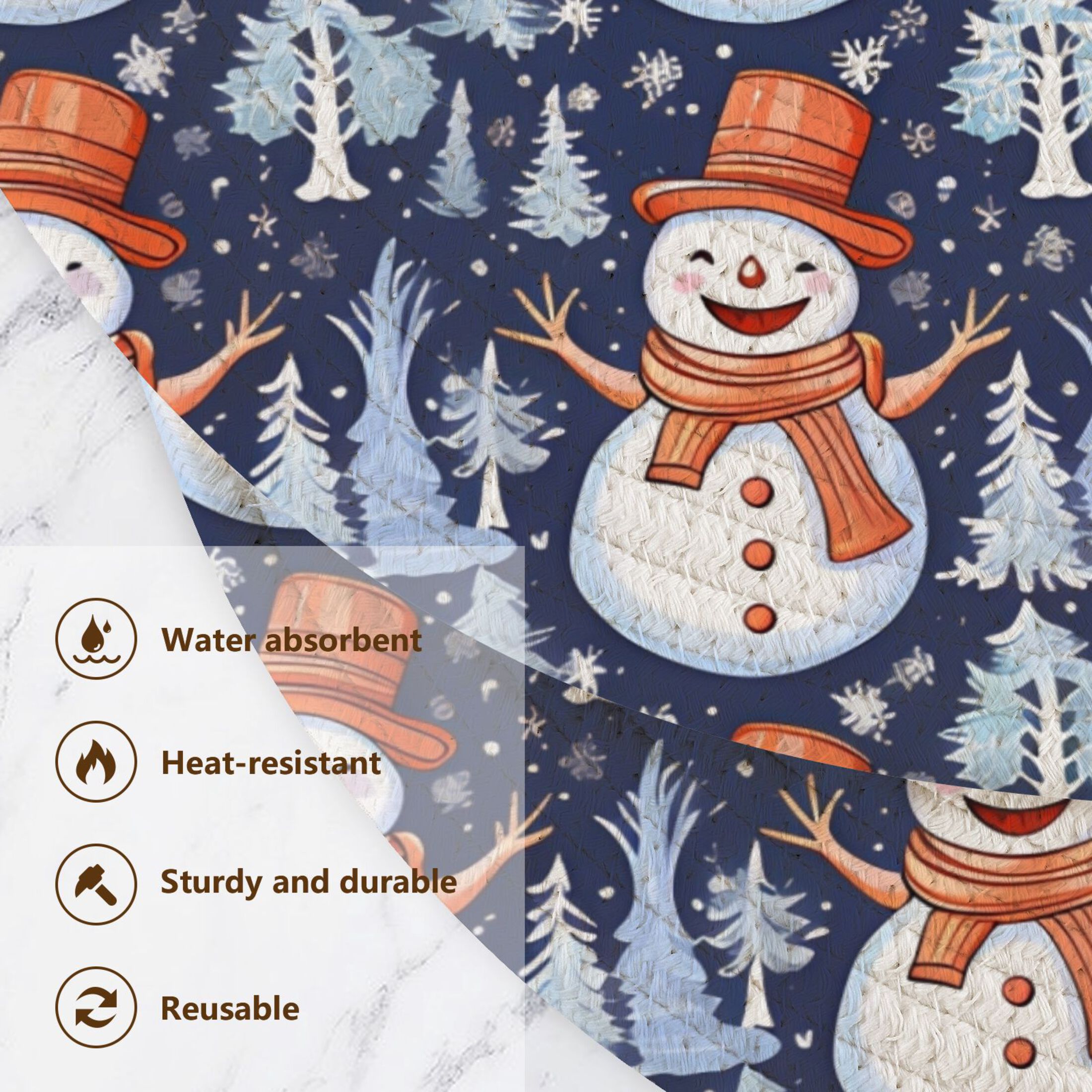 Christmas Snowman and Trees 3 PCs Pot Holders Trivets Kitchen 15