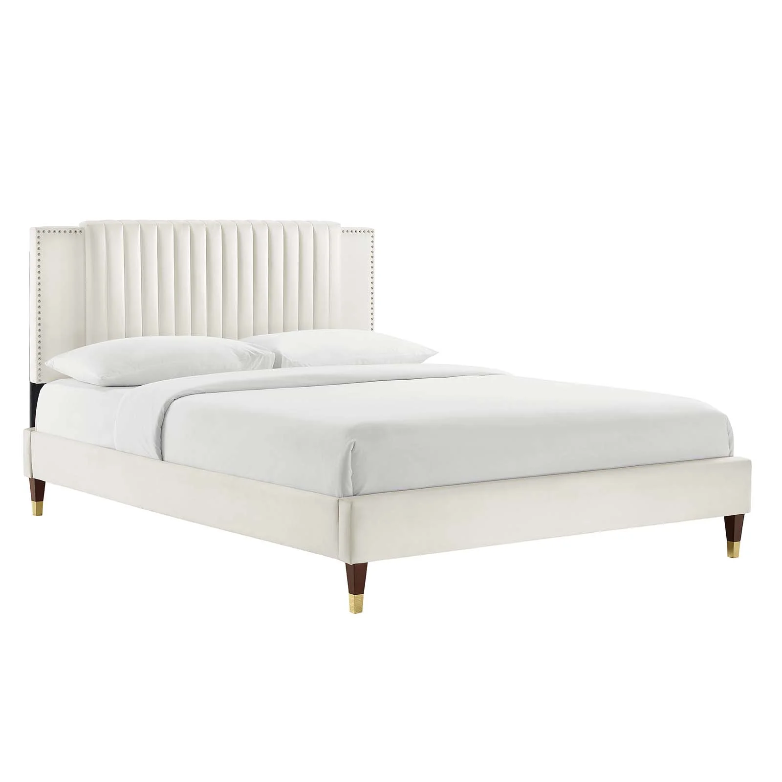 Modway Zahra Channel Tufted Performance Velvet Full Platform Bed in White