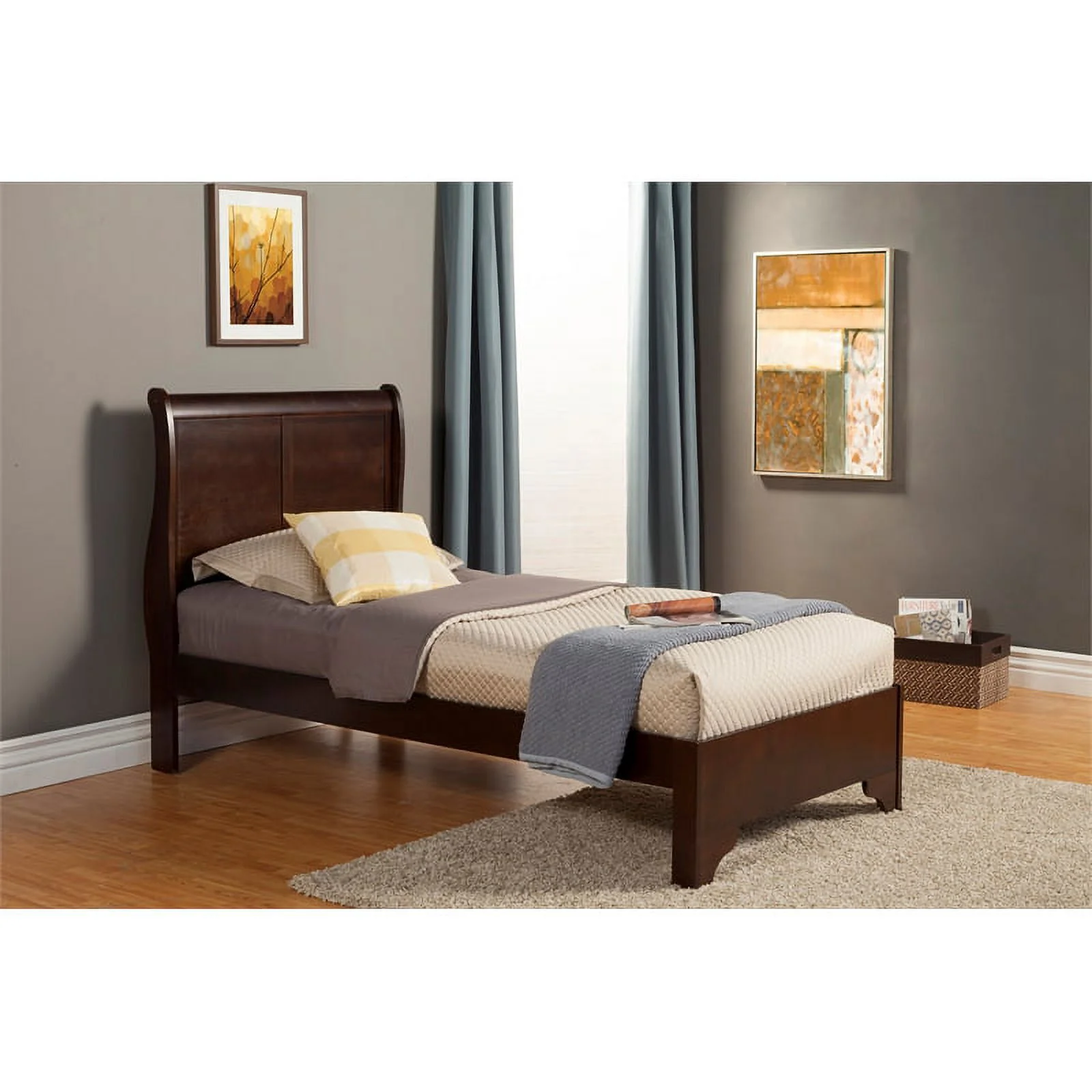 Home Square 3 Piece Set with 2-Drawer Nightstand and Twin Wood Sleigh Bed