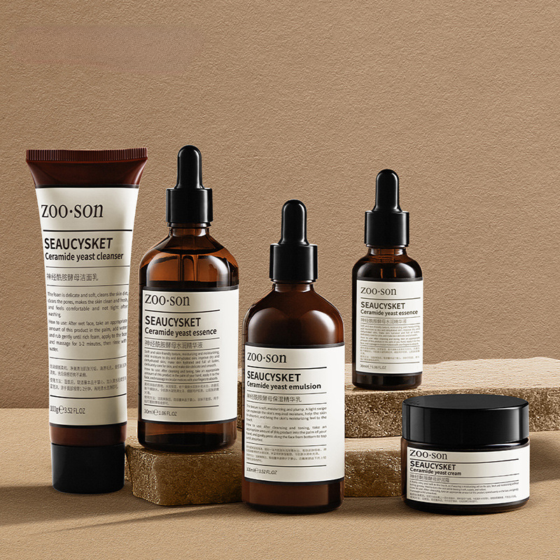 Ceramide yeast cosmetics moisturizing five-piece set, moisturizing and moisturizing, pore-shrinking, skincare product set for skin tone